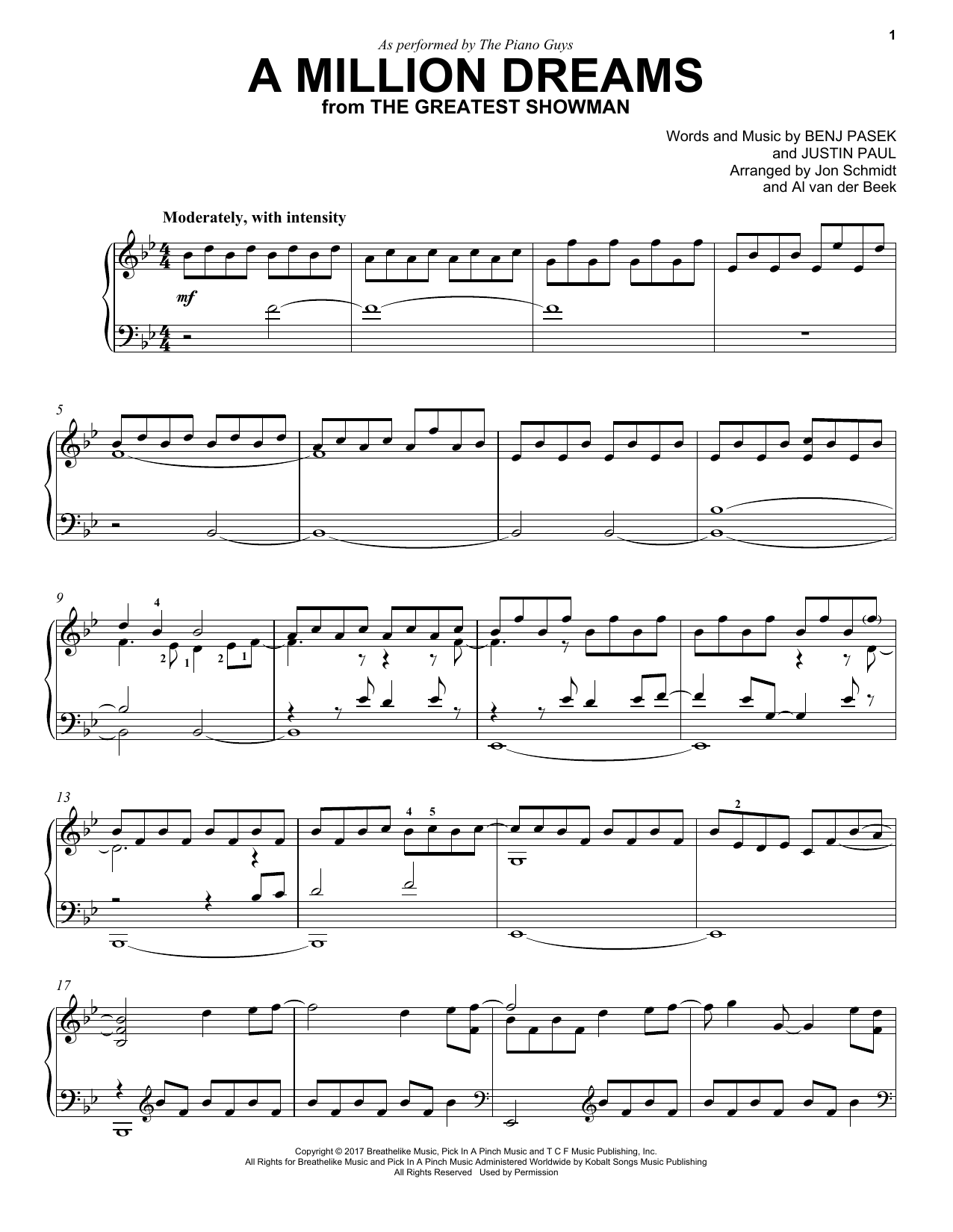 The Piano Guys A Million Dreams (from The Greatest Showman) sheet music notes and chords arranged for Piano Solo