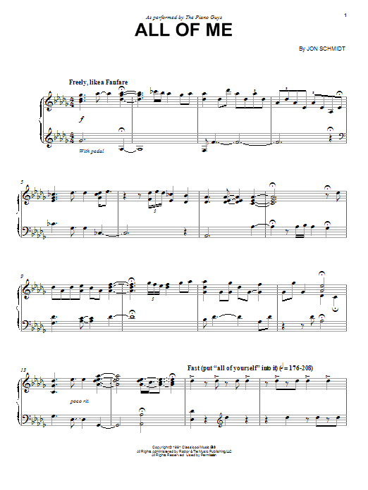 The Piano Guys All Of Me sheet music notes and chords arranged for Piano Solo