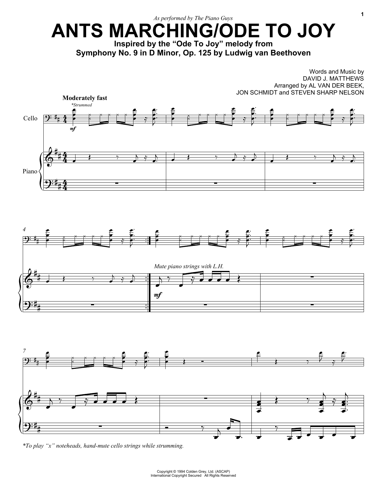 The Piano Guys Ants Marching/Ode To Joy sheet music notes and chords arranged for Cello and Piano