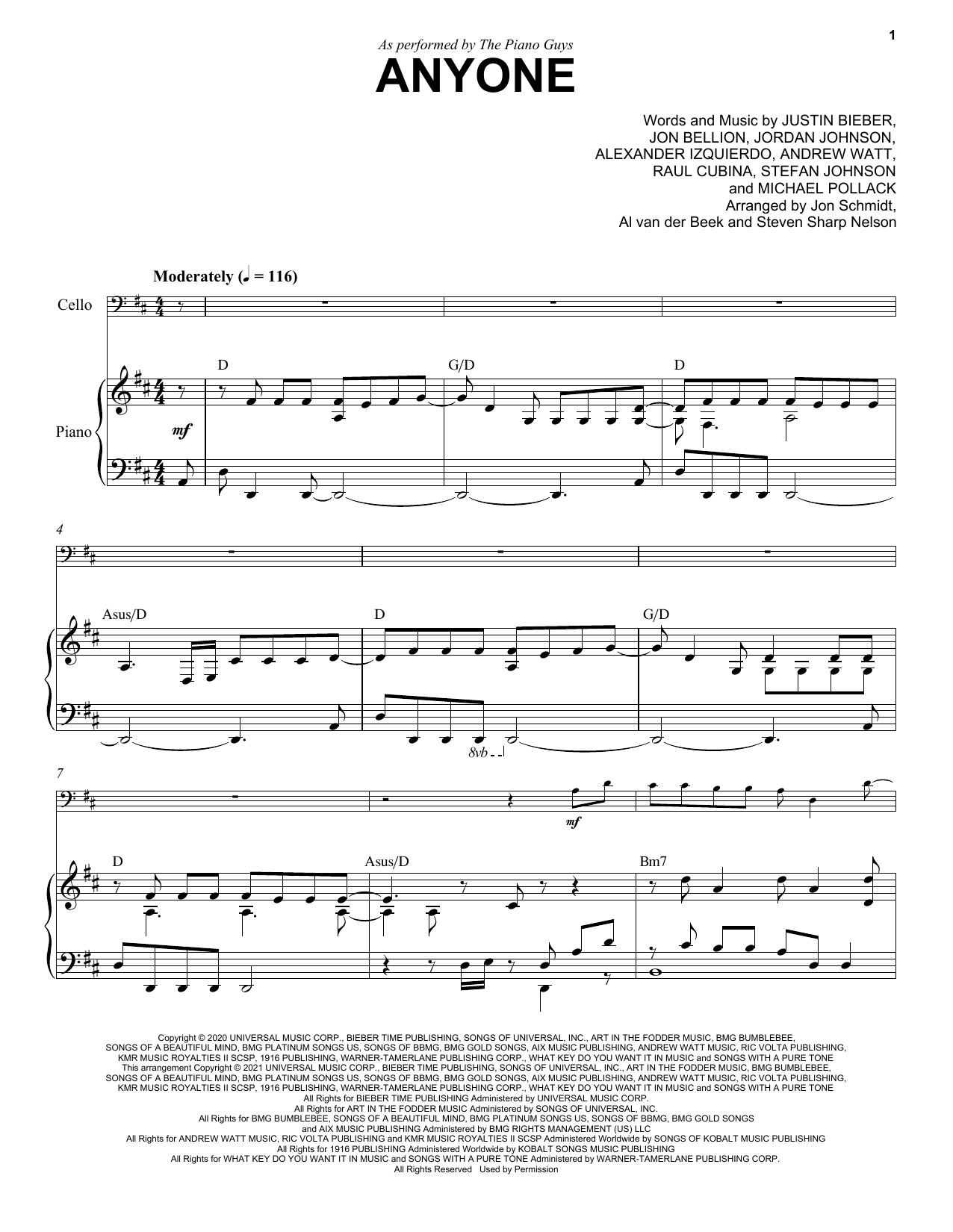 The Piano Guys Anyone (with Optional Cello) sheet music notes and chords arranged for Piano Solo
