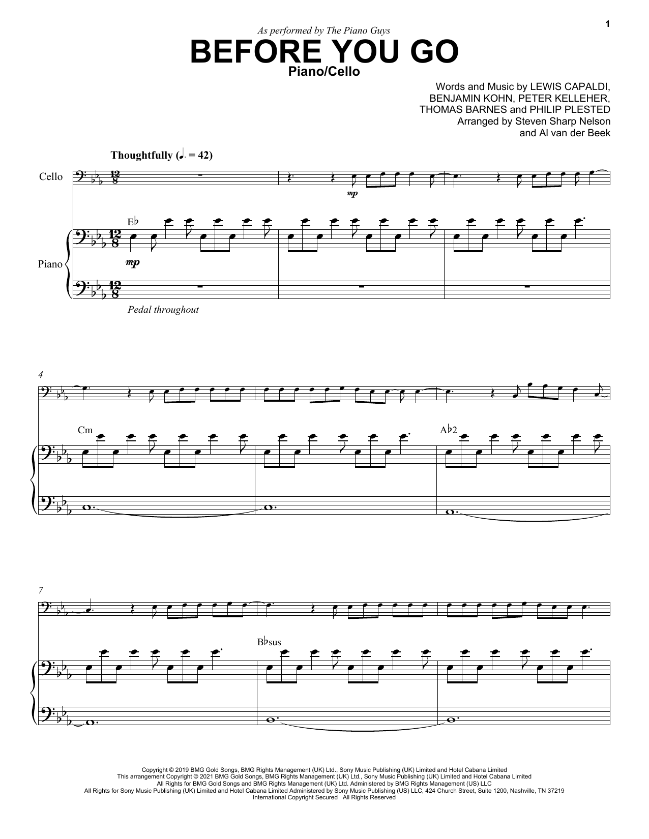 The Piano Guys Before You Go sheet music notes and chords arranged for Piano Solo
