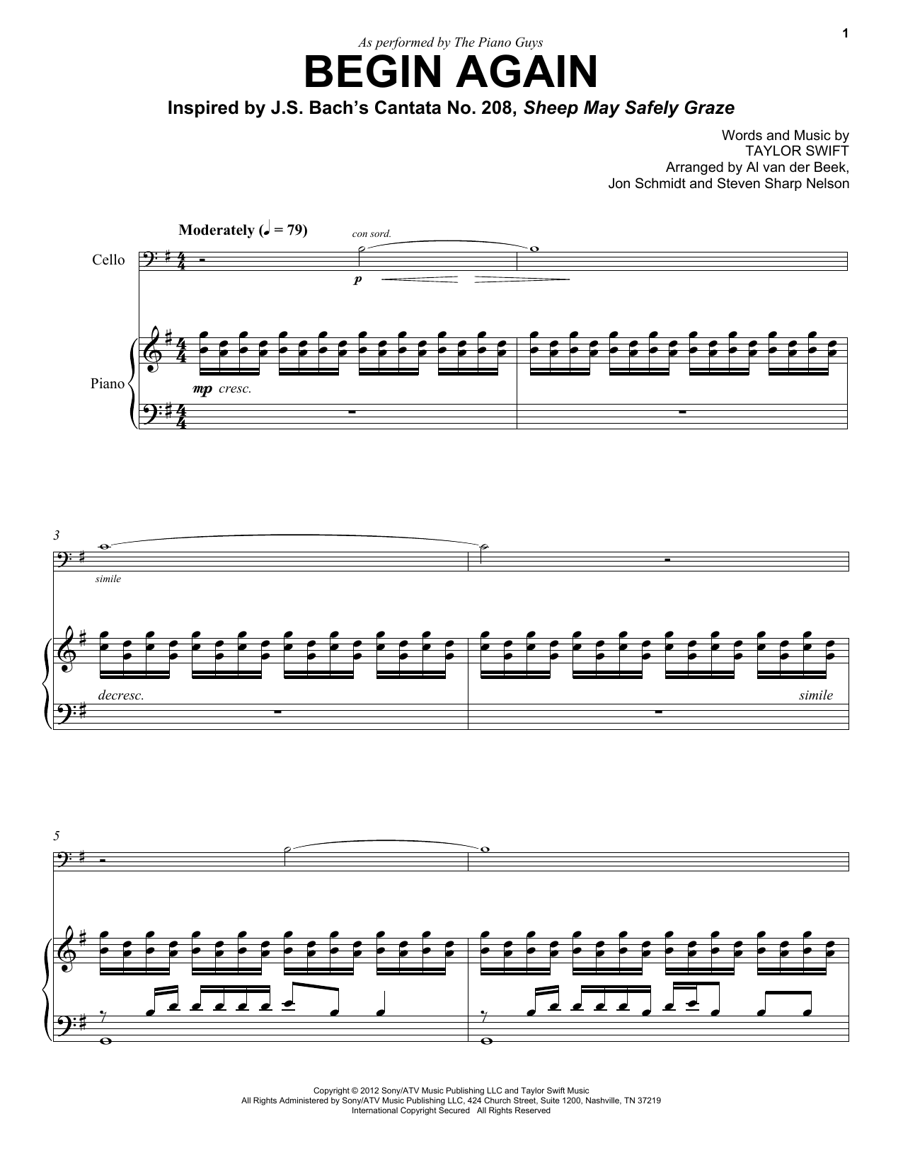 The Piano Guys Begin Again sheet music notes and chords arranged for Easy Piano