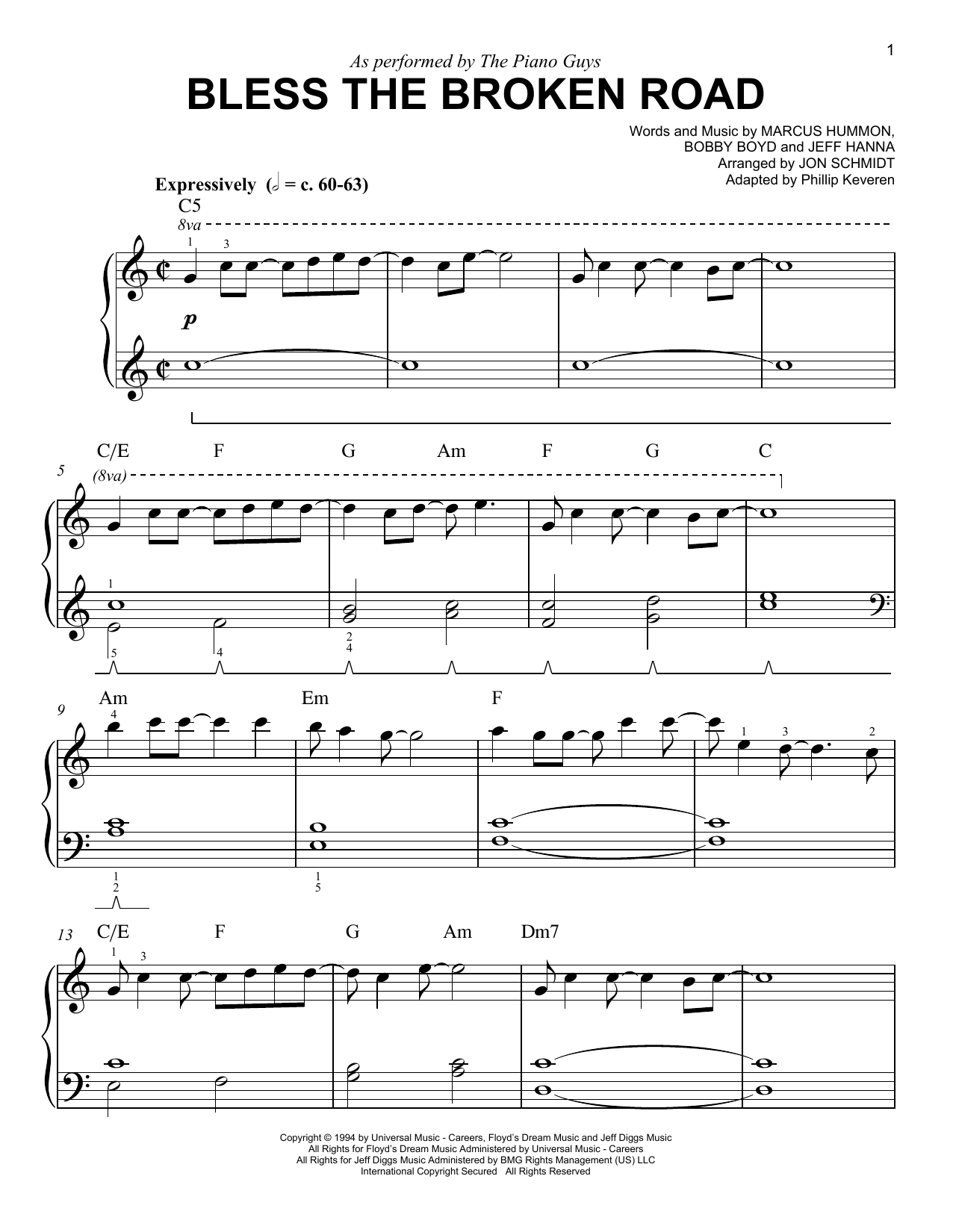 The Piano Guys Bless The Broken Road (arr. Phillip Keveren) sheet music notes and chords arranged for Easy Piano