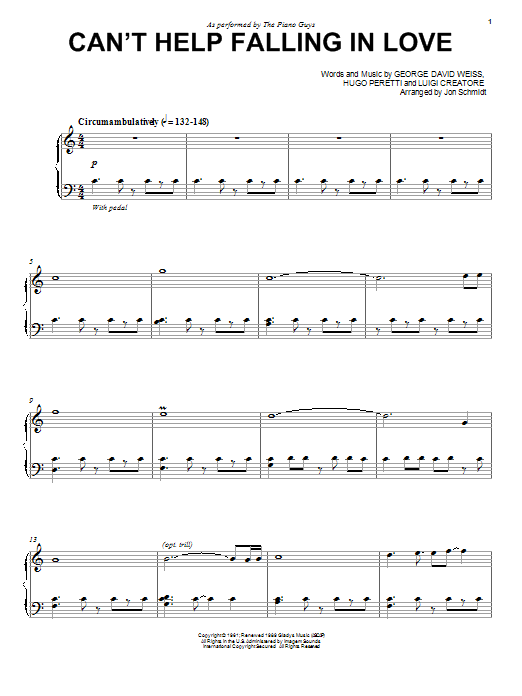 The Piano Guys Can't Help Falling In Love sheet music notes and chords arranged for Piano Solo