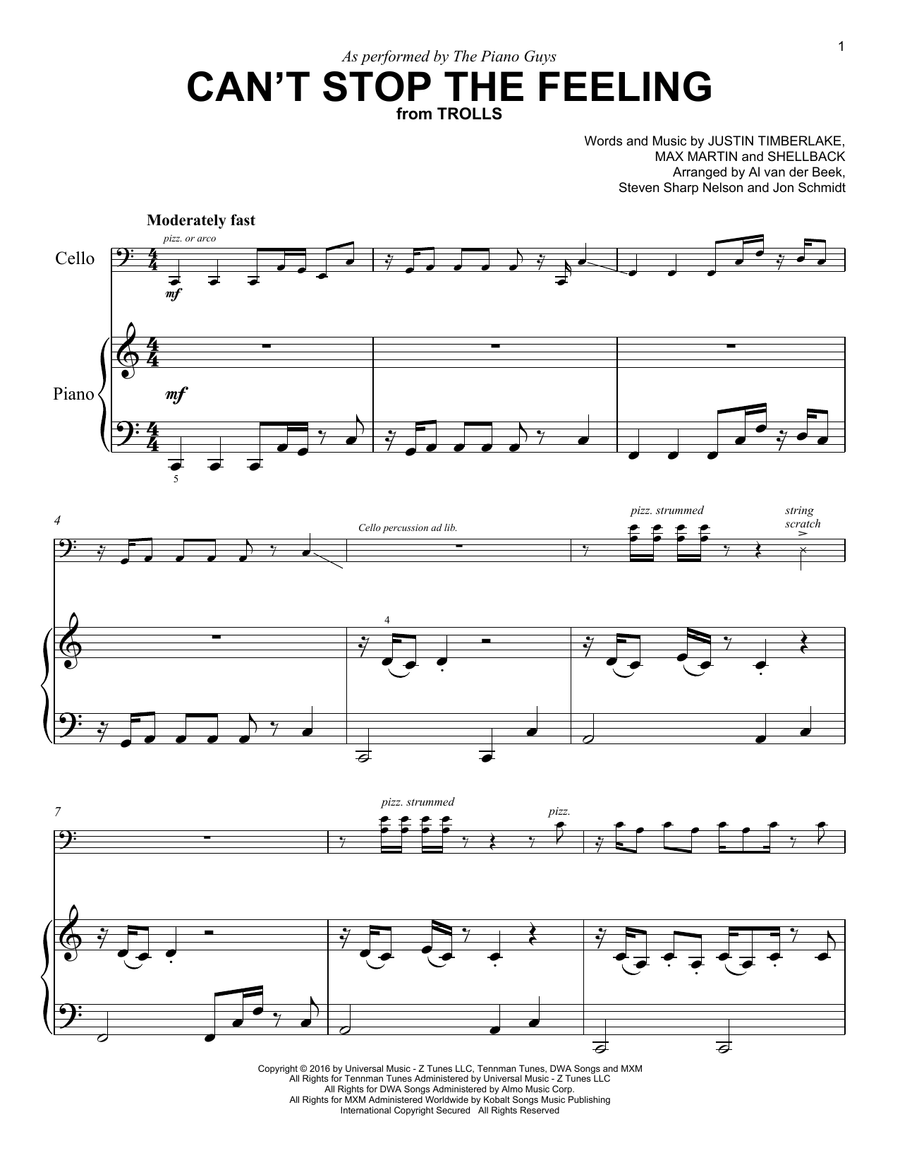 The Piano Guys Can't Stop The Feeling! sheet music notes and chords arranged for Easy Piano Solo