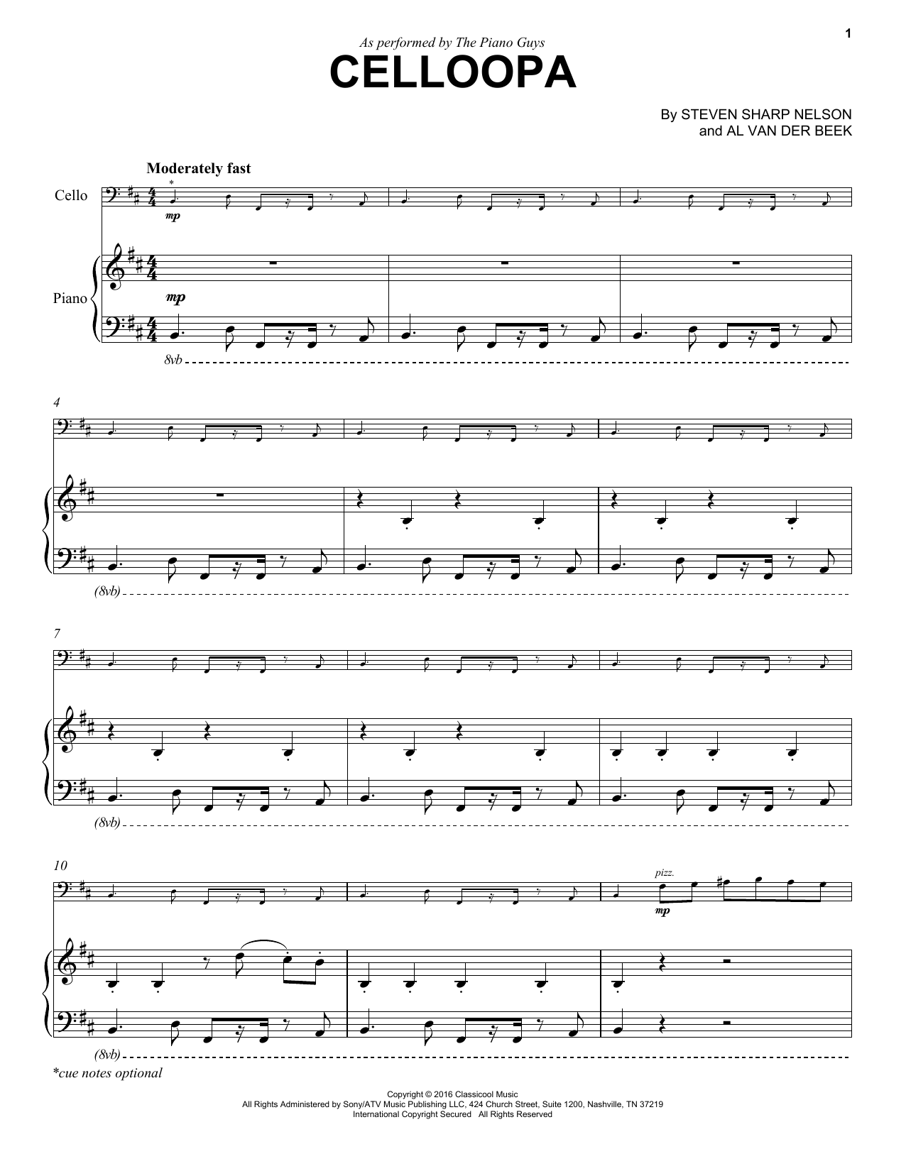 The Piano Guys Celloopa sheet music notes and chords arranged for Piano Solo