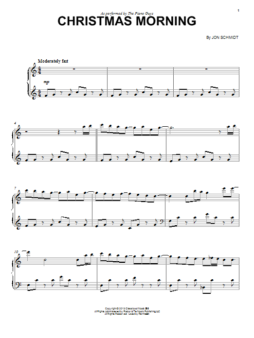 The Piano Guys Christmas Morning sheet music notes and chords arranged for Piano Solo