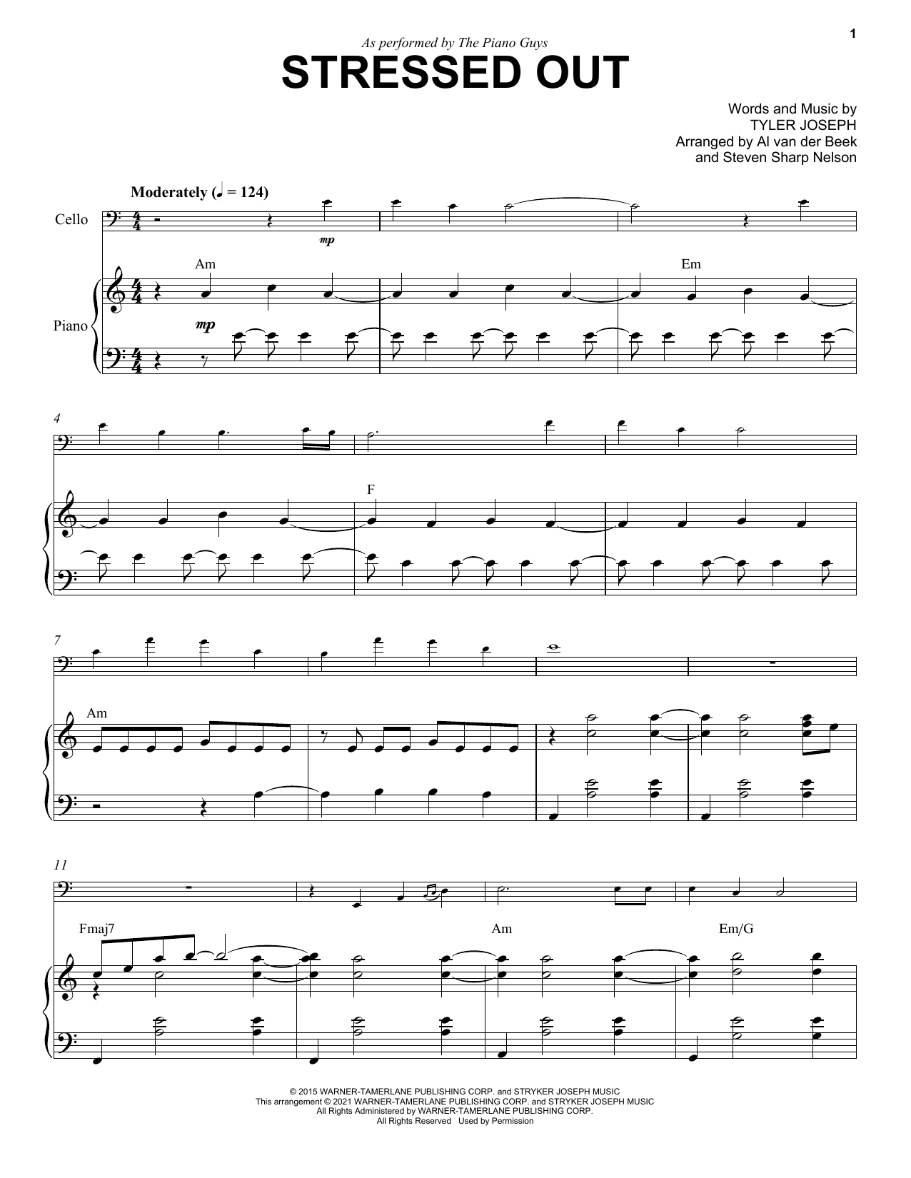 The Piano Guys (De)Stressed Out sheet music notes and chords arranged for Cello and Piano