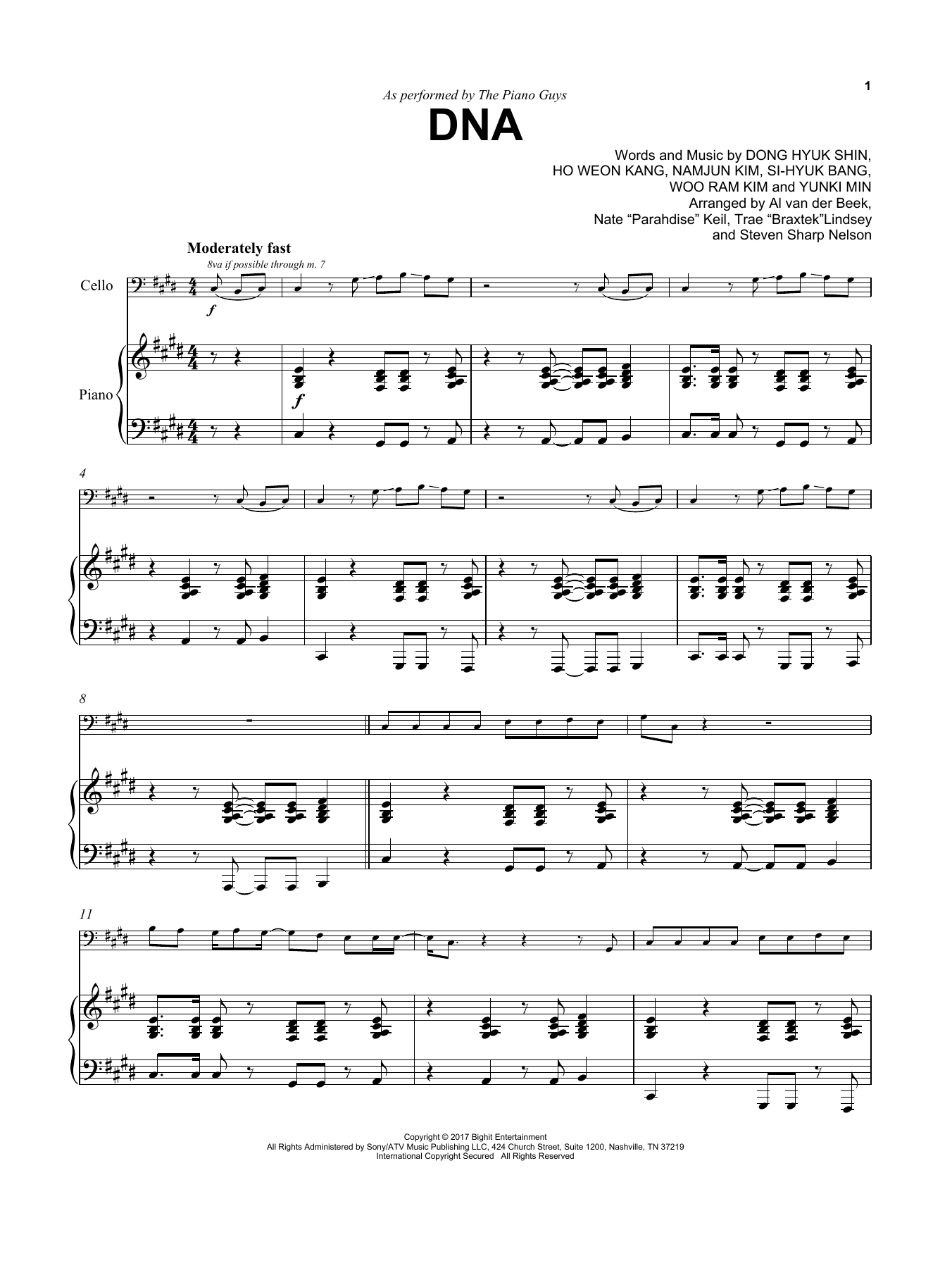 The Piano Guys DNA sheet music notes and chords arranged for Cello and Piano