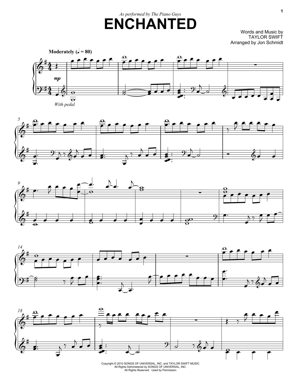 The Piano Guys Enchanted sheet music notes and chords arranged for Piano Solo
