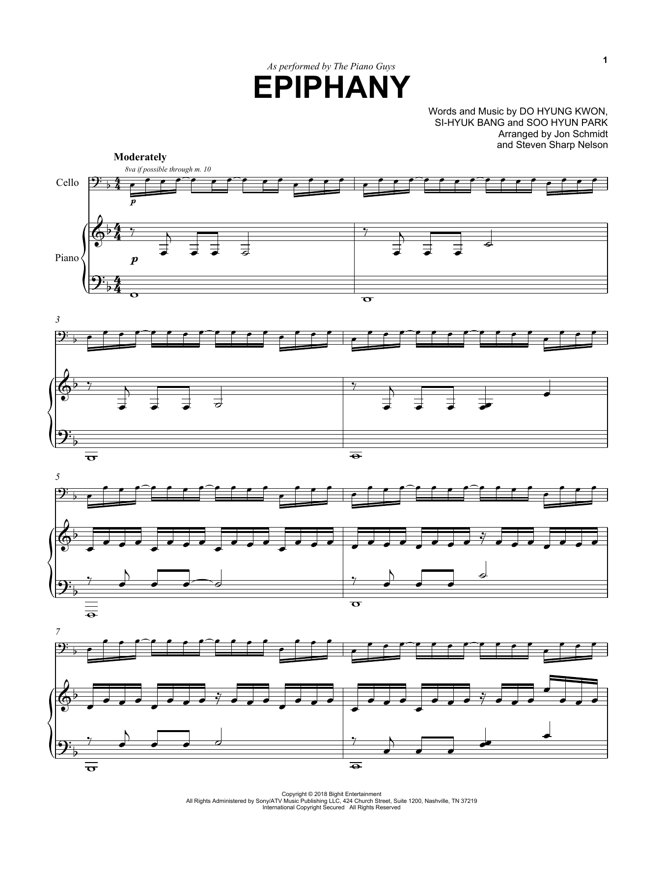 The Piano Guys Epiphany sheet music notes and chords arranged for Cello and Piano