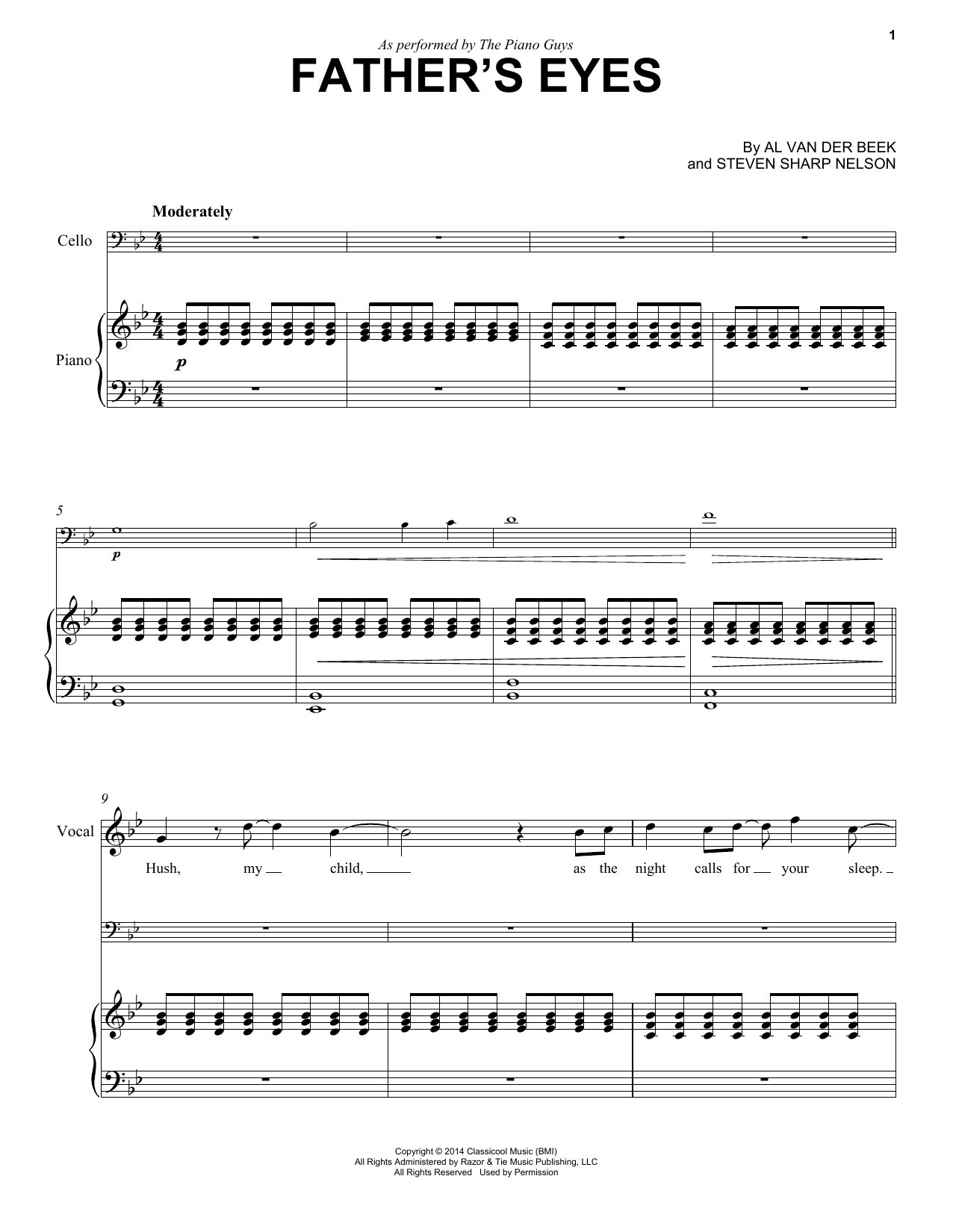 The Piano Guys Father's Eyes sheet music notes and chords arranged for Violin Solo