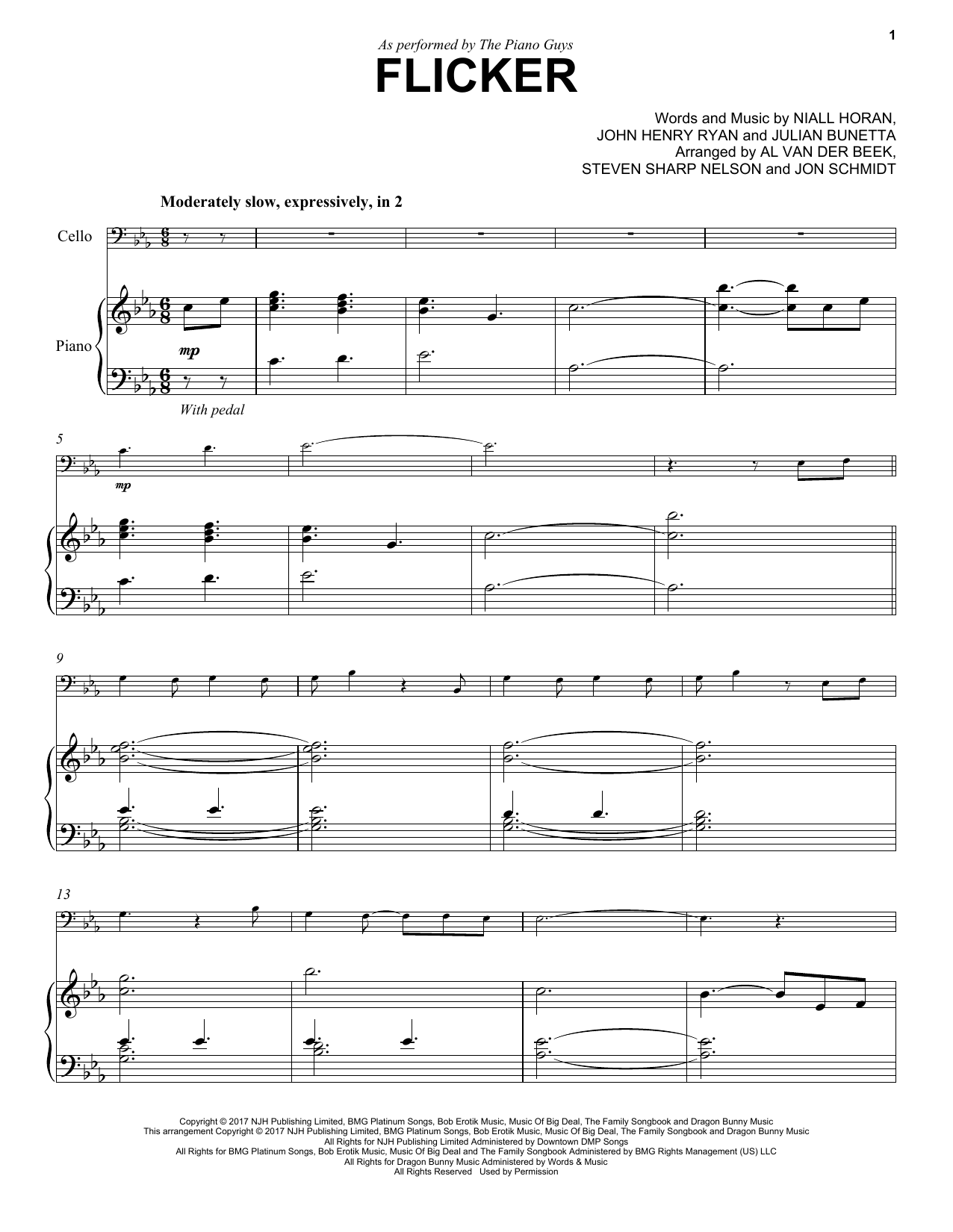 The Piano Guys Flicker sheet music notes and chords arranged for Cello and Piano