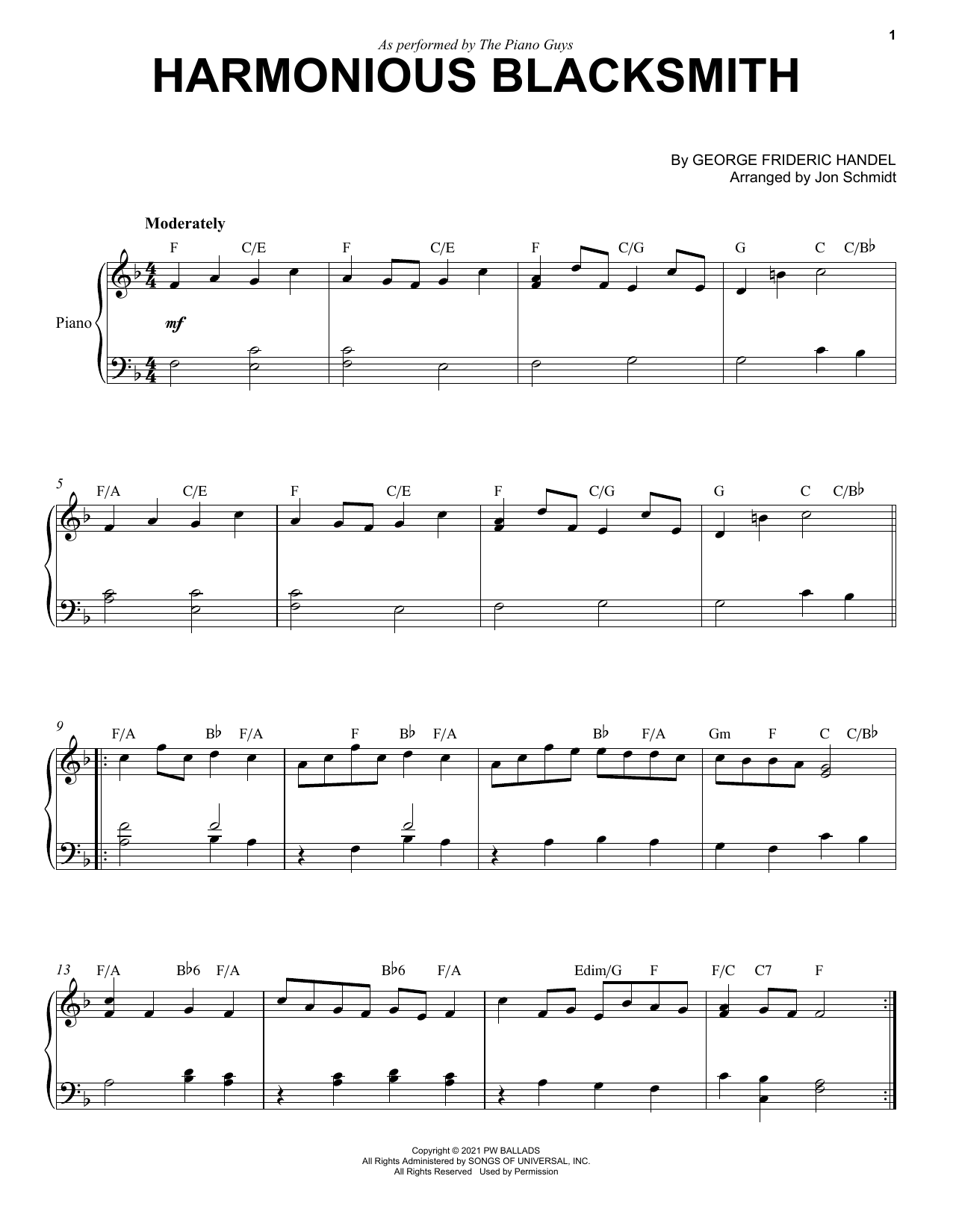 The Piano Guys Harmonious Blacksmith sheet music notes and chords arranged for Piano Solo