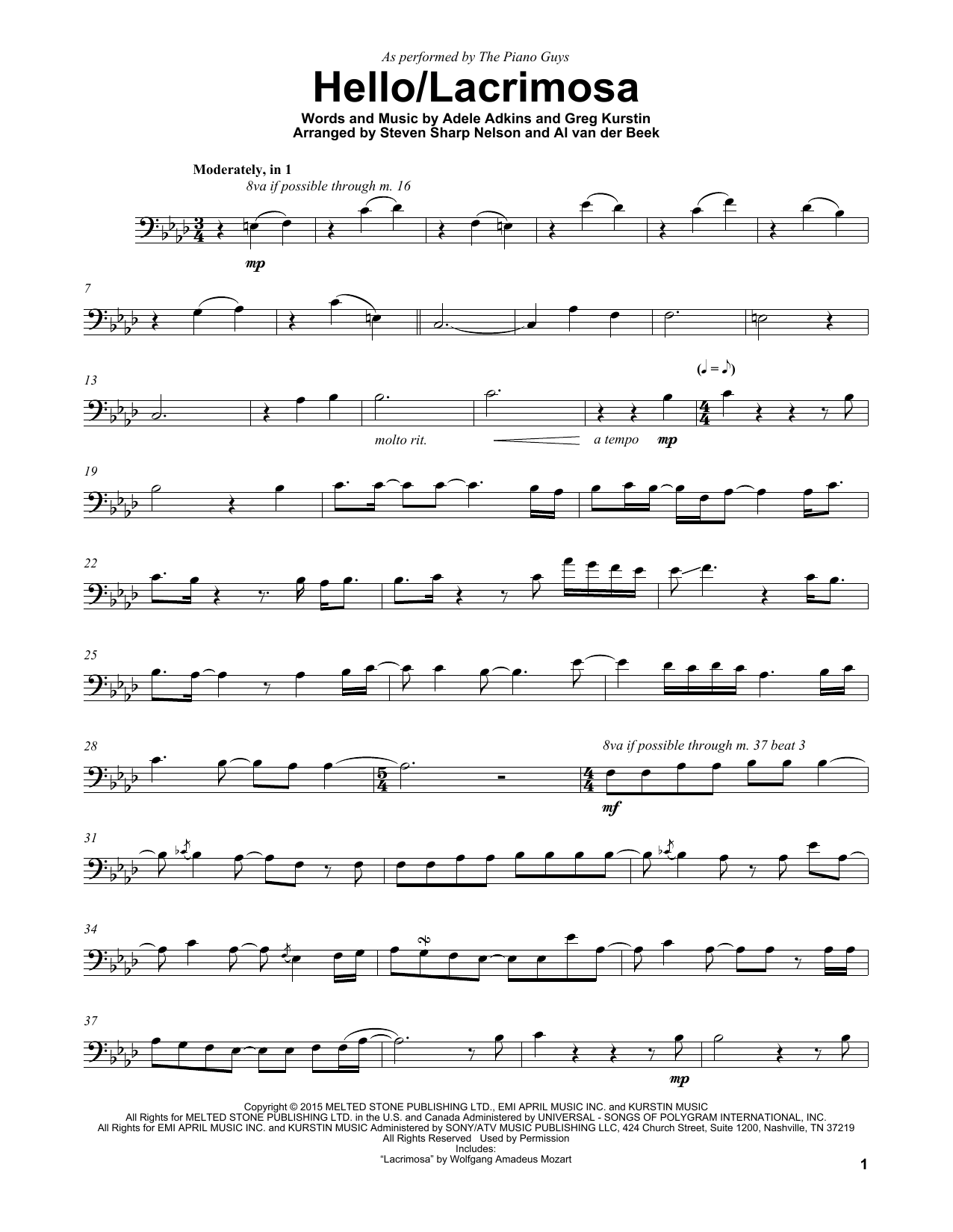 The Piano Guys Hello/Lacrimosa sheet music notes and chords arranged for Violin and Piano