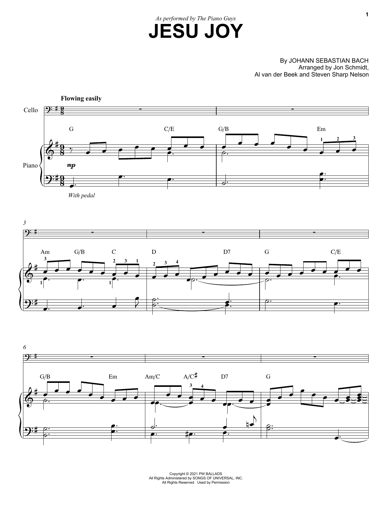 The Piano Guys Jesu Joy sheet music notes and chords arranged for Cello and Piano