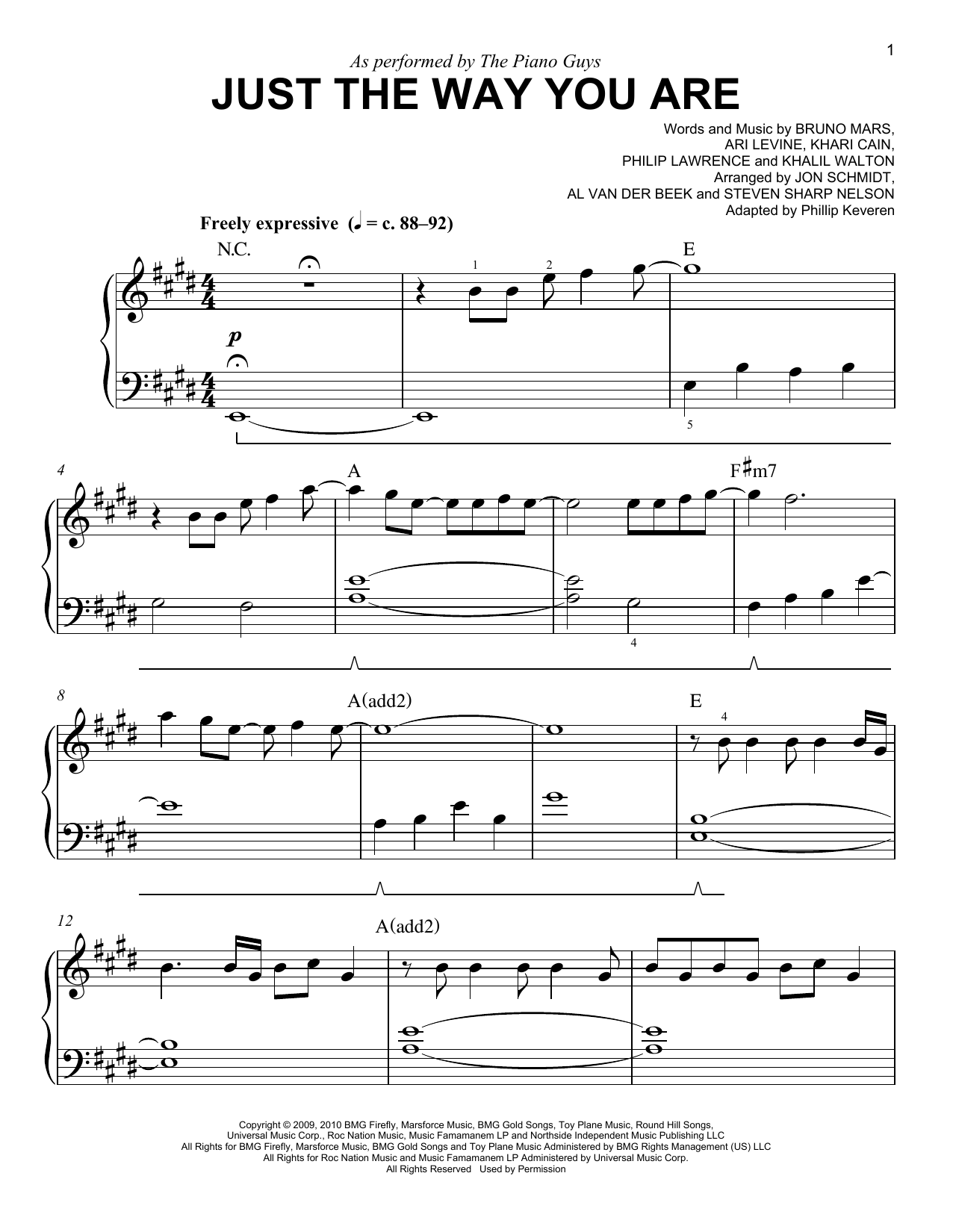 The Piano Guys Just The Way You Are (arr. Phillip Keveren) sheet music notes and chords arranged for Easy Piano
