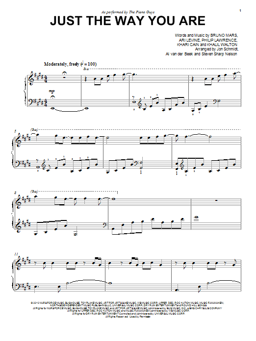 The Piano Guys Just The Way You Are sheet music notes and chords arranged for Piano Solo