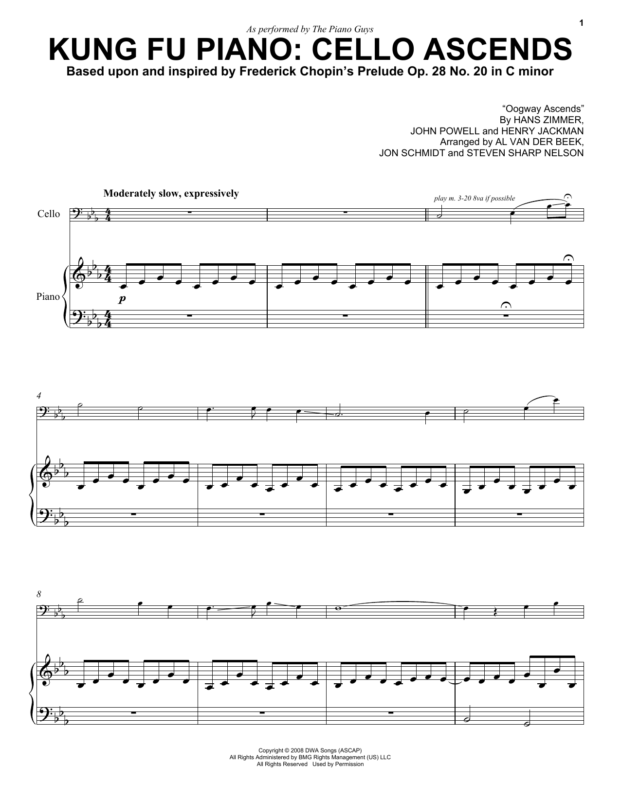 The Piano Guys Kung Fu Piano: Cello Ascends sheet music notes and chords arranged for Cello and Piano