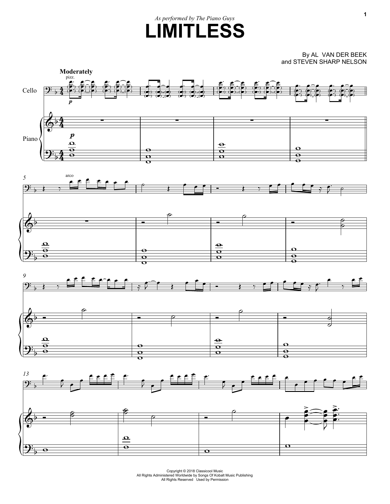 The Piano Guys Limitless sheet music notes and chords arranged for Cello and Piano