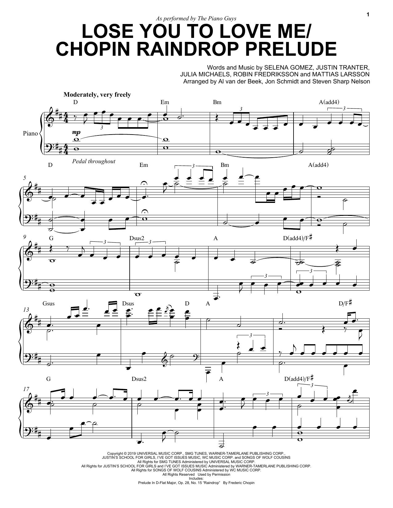 The Piano Guys Lose You To Love Me/Chopin Raindrop Prelude sheet music notes and chords arranged for Piano Solo