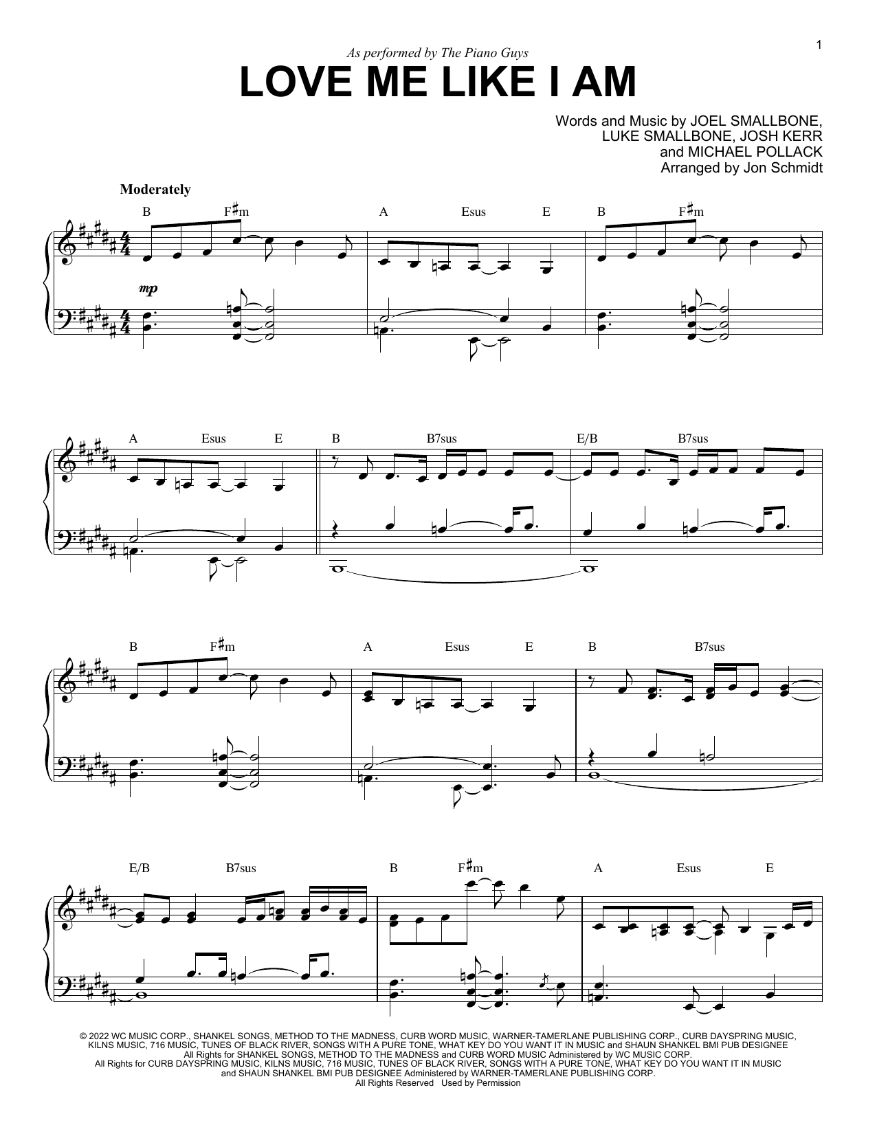 The Piano Guys Love Me Like I Am sheet music notes and chords arranged for Piano Solo