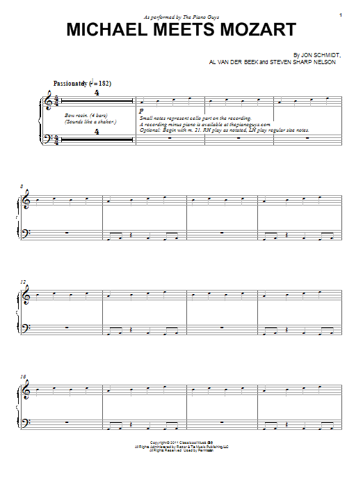 The Piano Guys Michael Meets Mozart sheet music notes and chords arranged for Piano Solo