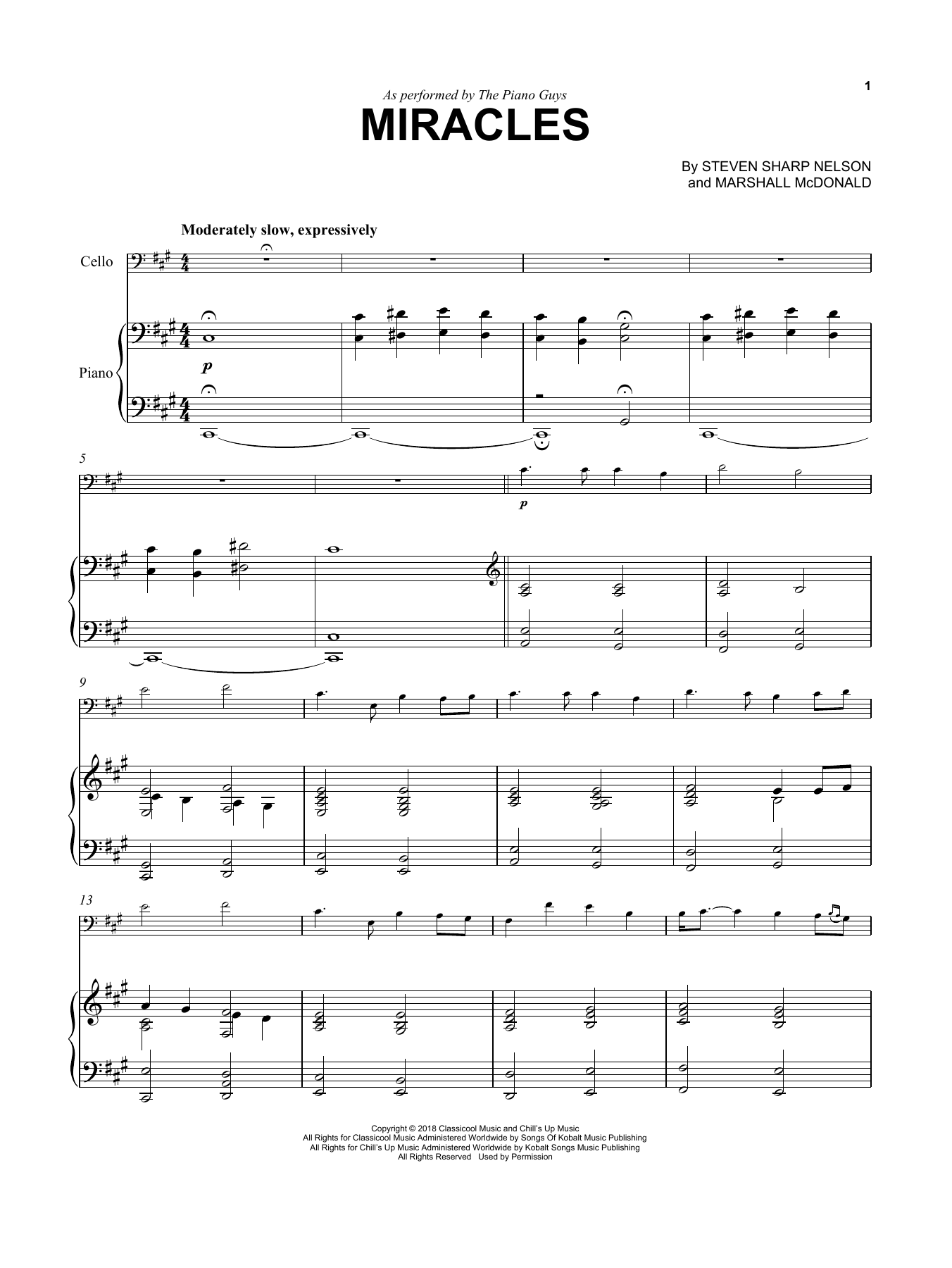 The Piano Guys Miracles sheet music notes and chords arranged for Cello and Piano