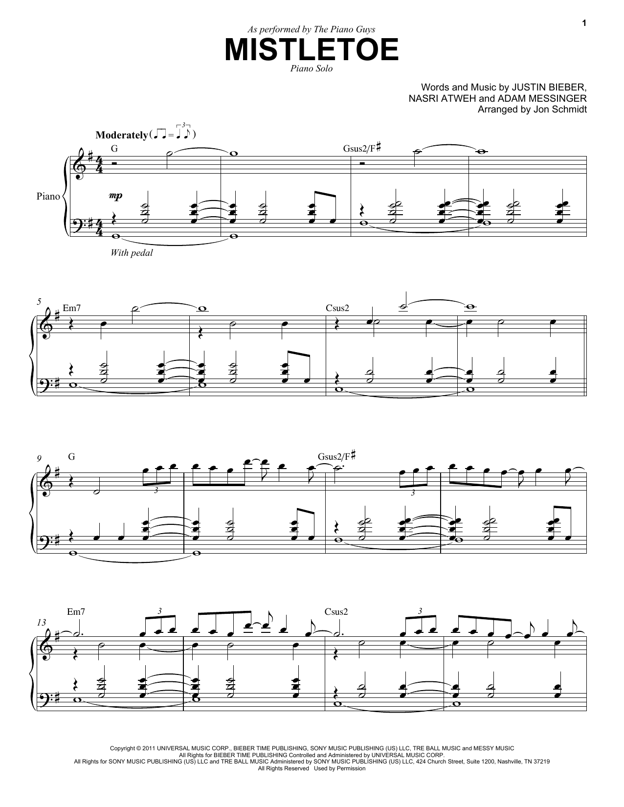 The Piano Guys Mistletoe sheet music notes and chords arranged for Piano Solo