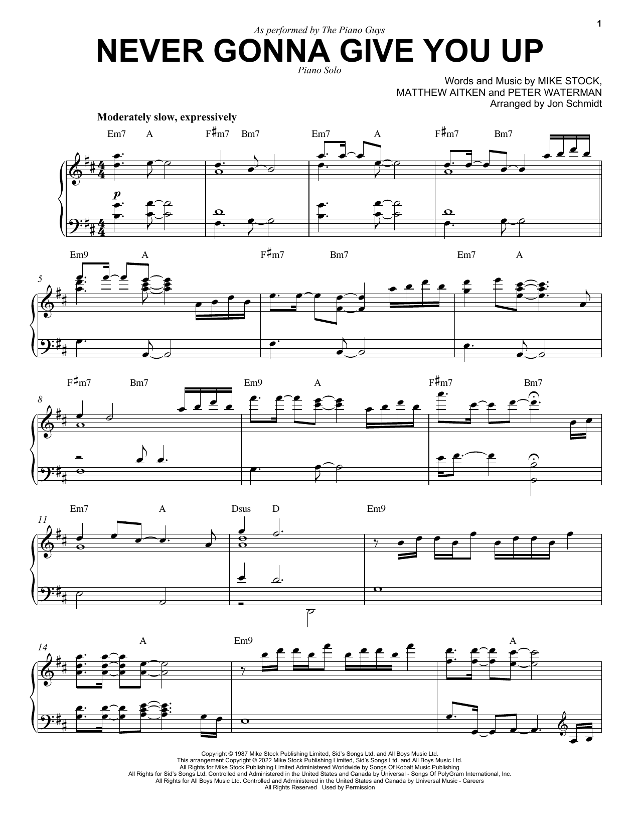 The Piano Guys Never Gonna Give You Up sheet music notes and chords arranged for Piano Solo