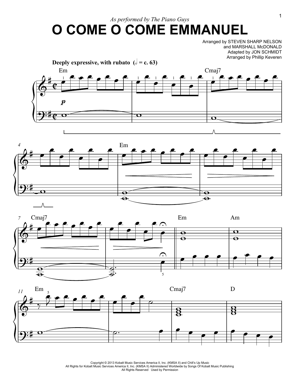 The Piano Guys O Come O Come Emmanuel (arr. Phillip Keveren) sheet music notes and chords arranged for Easy Piano