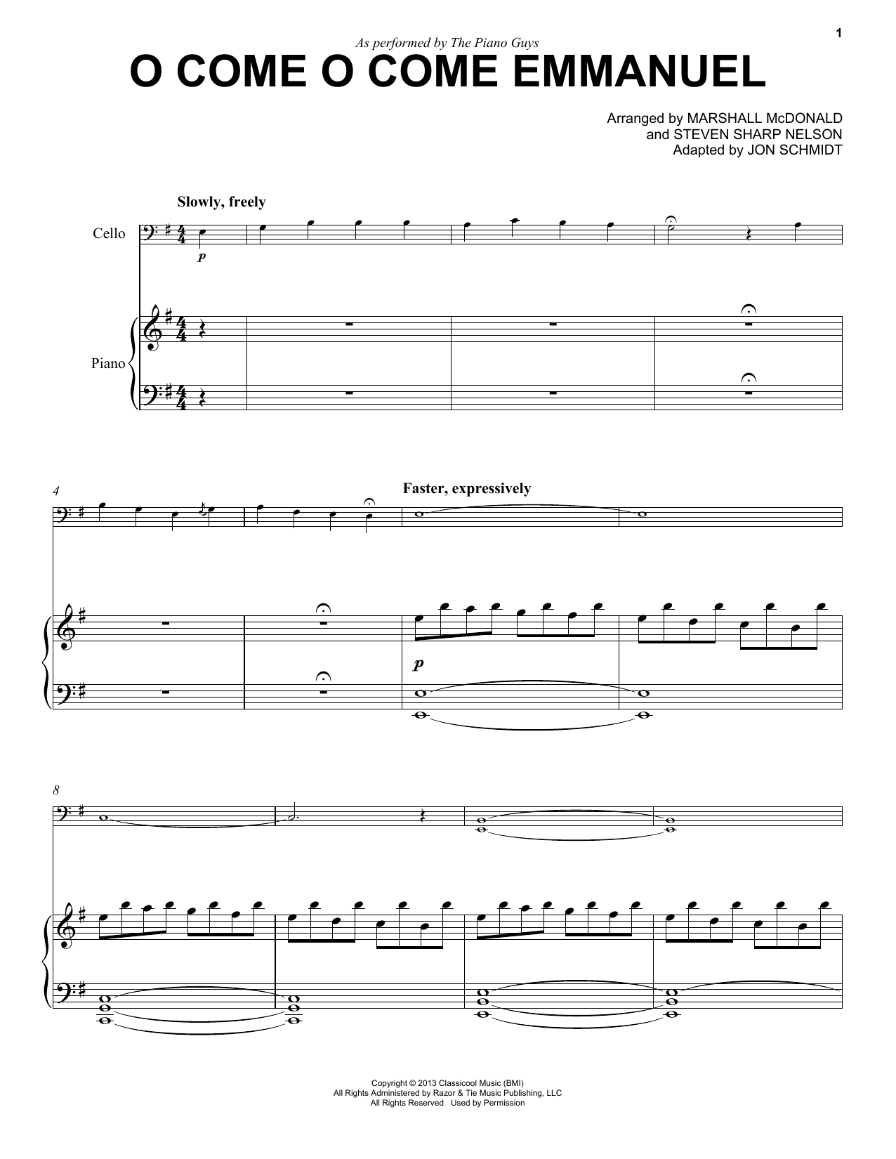 The Piano Guys O Come O Come Emmanuel sheet music notes and chords arranged for Cello and Piano