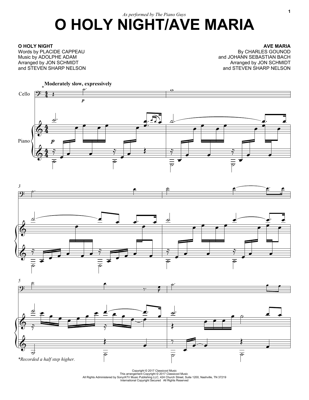 The Piano Guys O Holy Night/Ave Maria sheet music notes and chords arranged for Cello and Piano