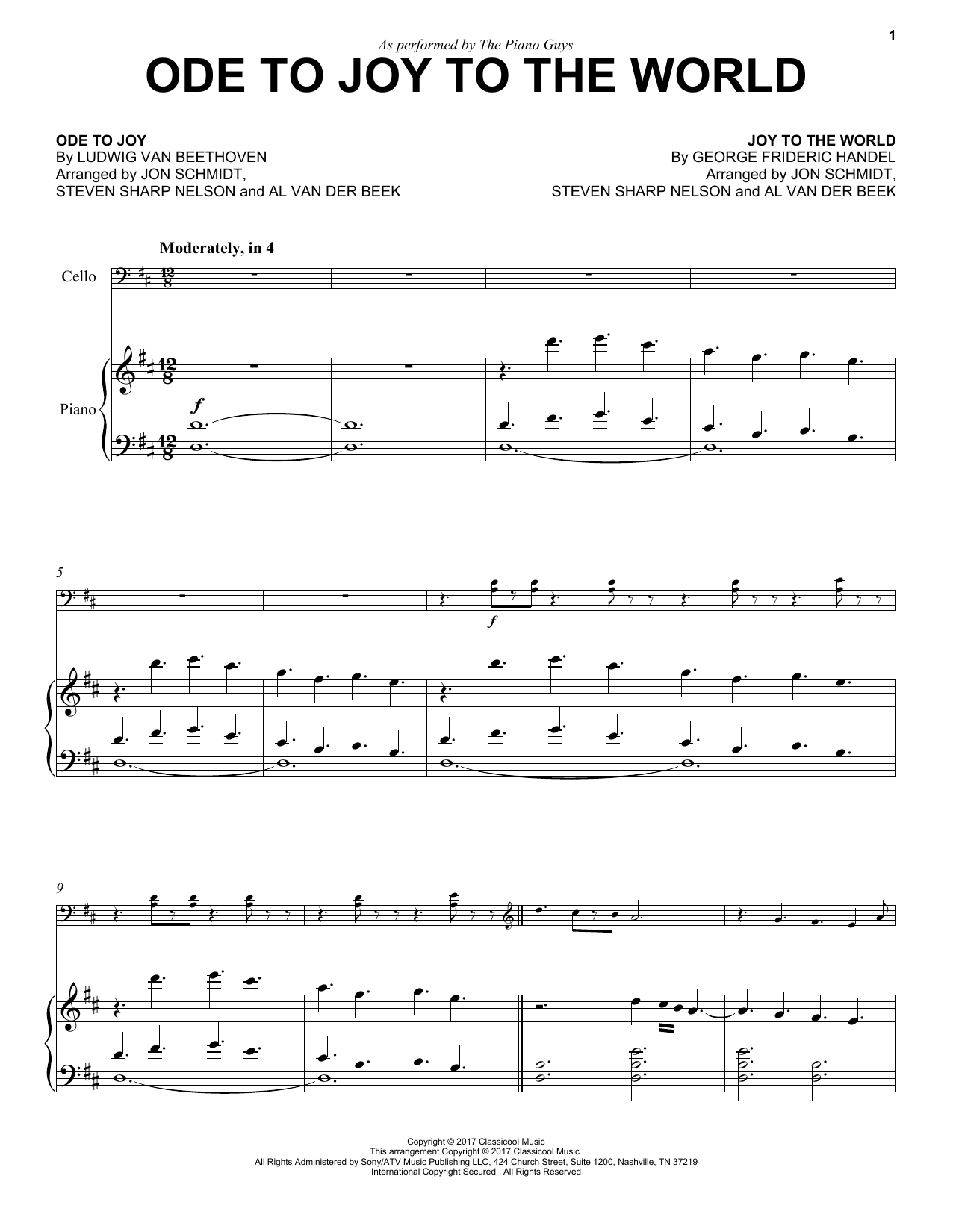 The Piano Guys Ode To Joy to the World sheet music notes and chords arranged for Cello and Piano