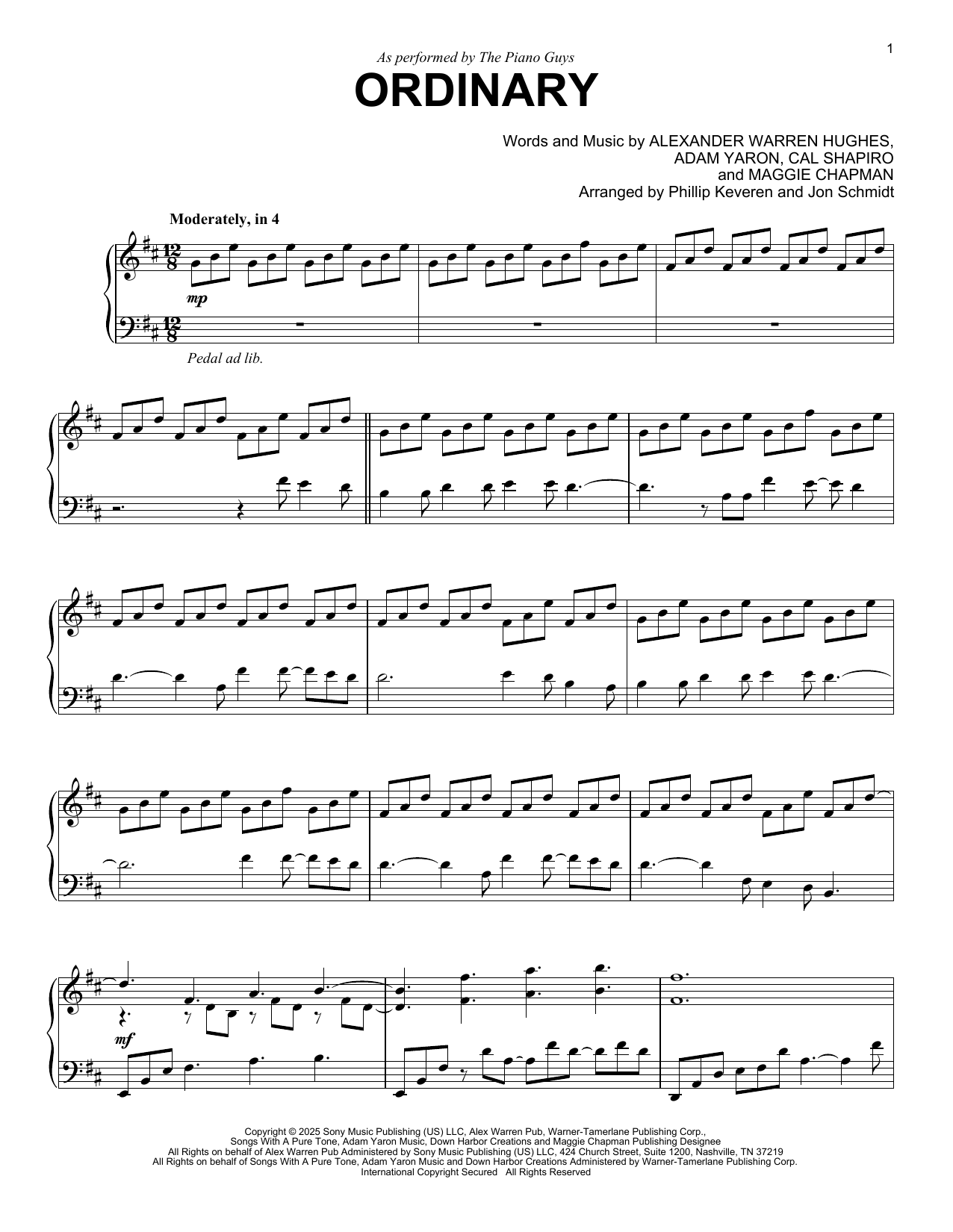 The Piano Guys Ordinary sheet music notes and chords arranged for Piano Solo
