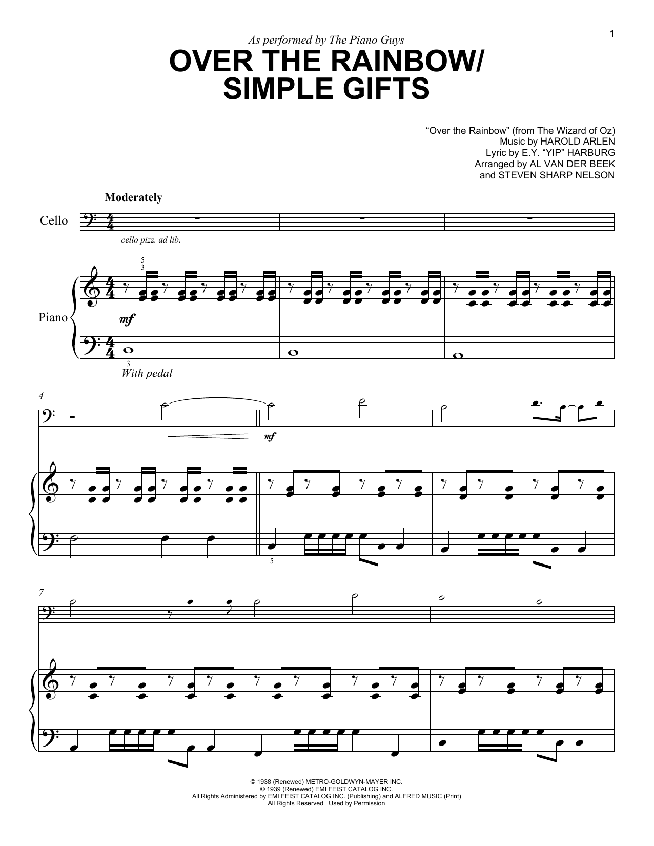 The Piano Guys Over The Rainbow / Simple Gifts sheet music notes and chords arranged for Easy Piano