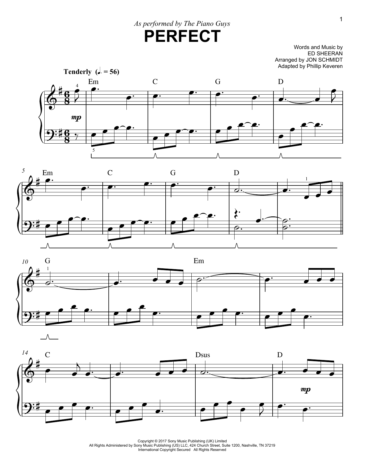 The Piano Guys Perfect (arr. Phillip Keveren) sheet music notes and chords arranged for Easy Piano