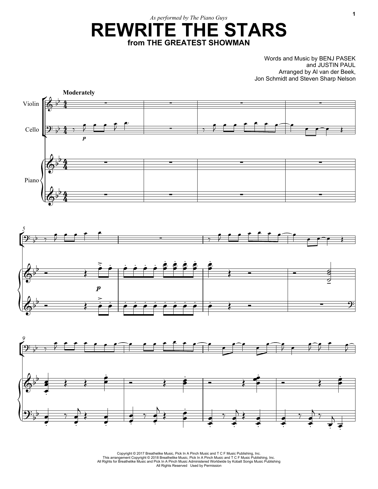 The Piano Guys Rewrite The Stars (from The Greatest Showman) sheet music notes and chords arranged for Instrumental Duet and Piano