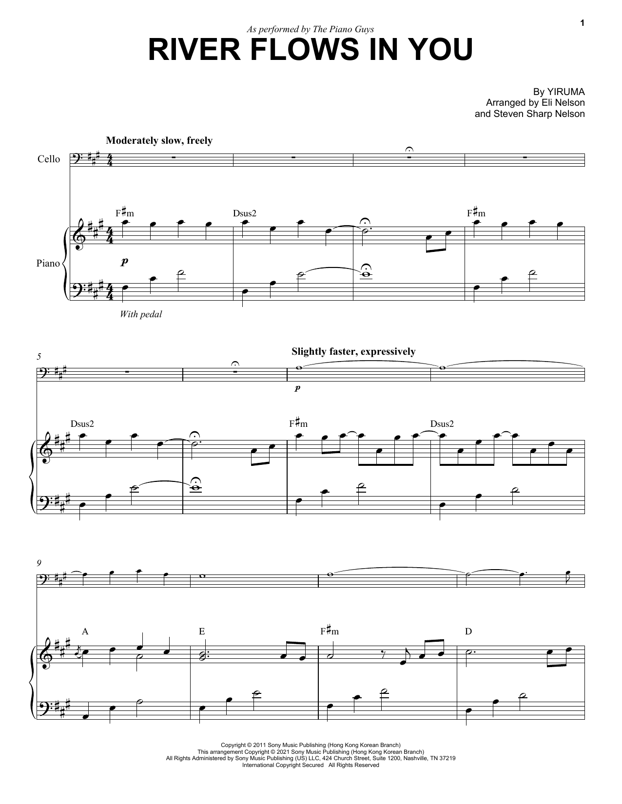 The Piano Guys River Flows In You sheet music notes and chords arranged for Cello and Piano