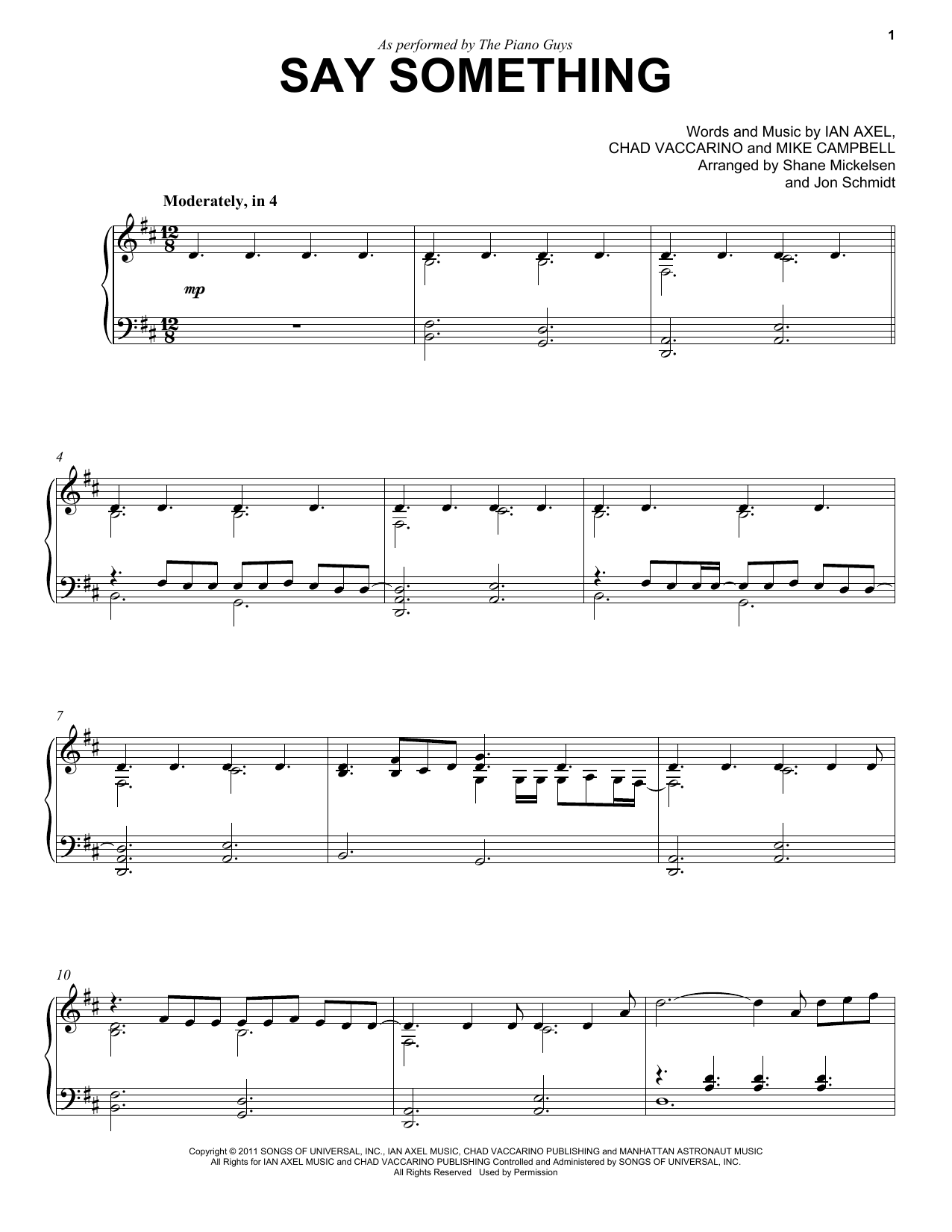 The Piano Guys Say Something sheet music notes and chords arranged for Cello and Piano
