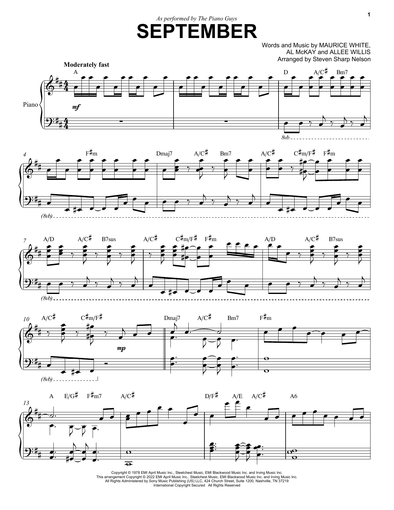 The Piano Guys September sheet music notes and chords arranged for Piano Solo