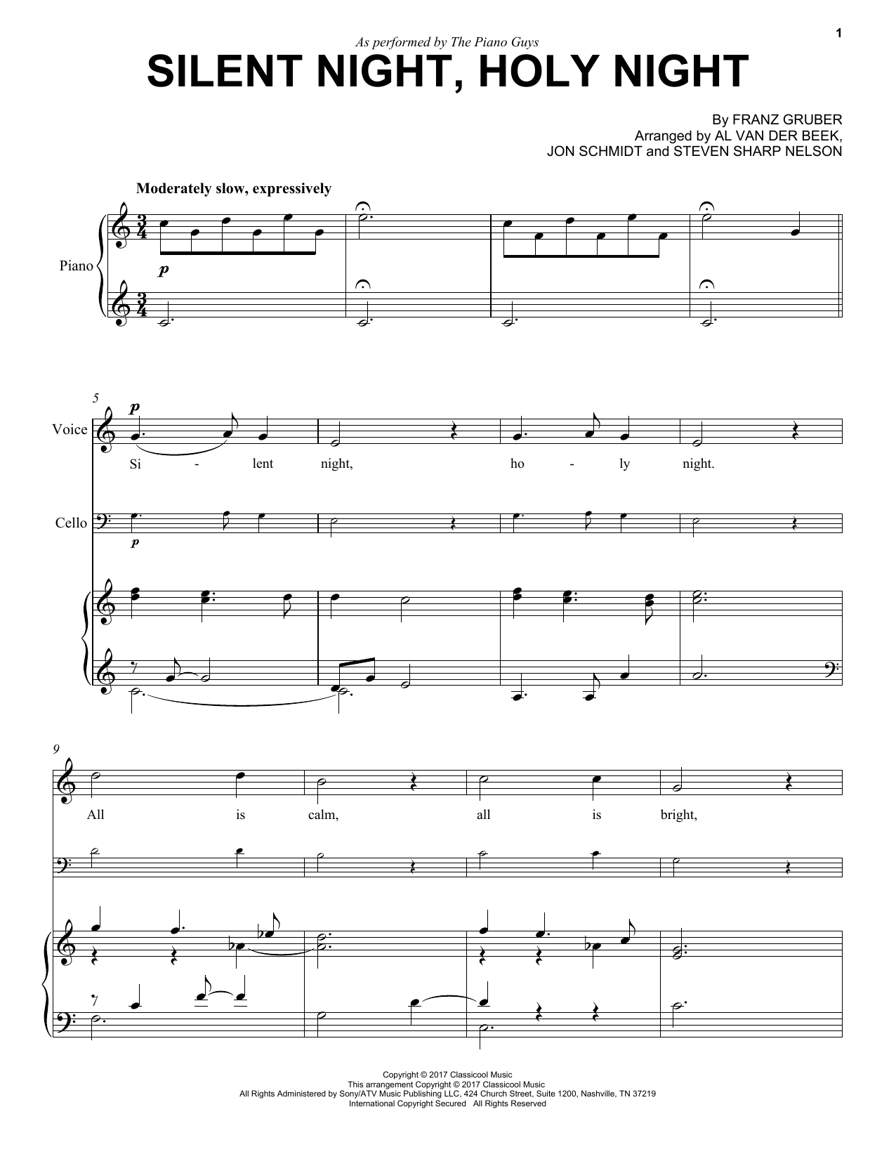 The Piano Guys Silent Night, Holy Night sheet music notes and chords arranged for Cello and Piano