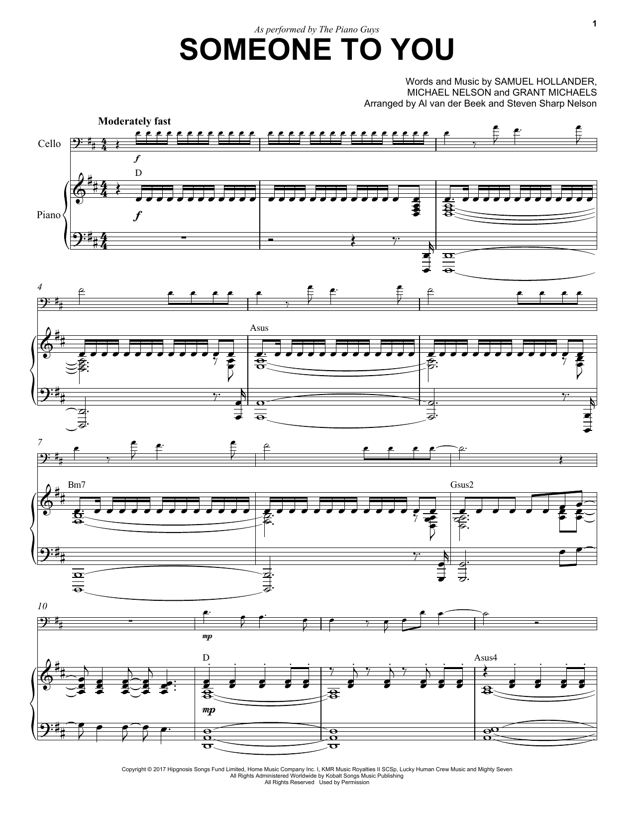 The Piano Guys Someone To You sheet music notes and chords arranged for Cello and Piano