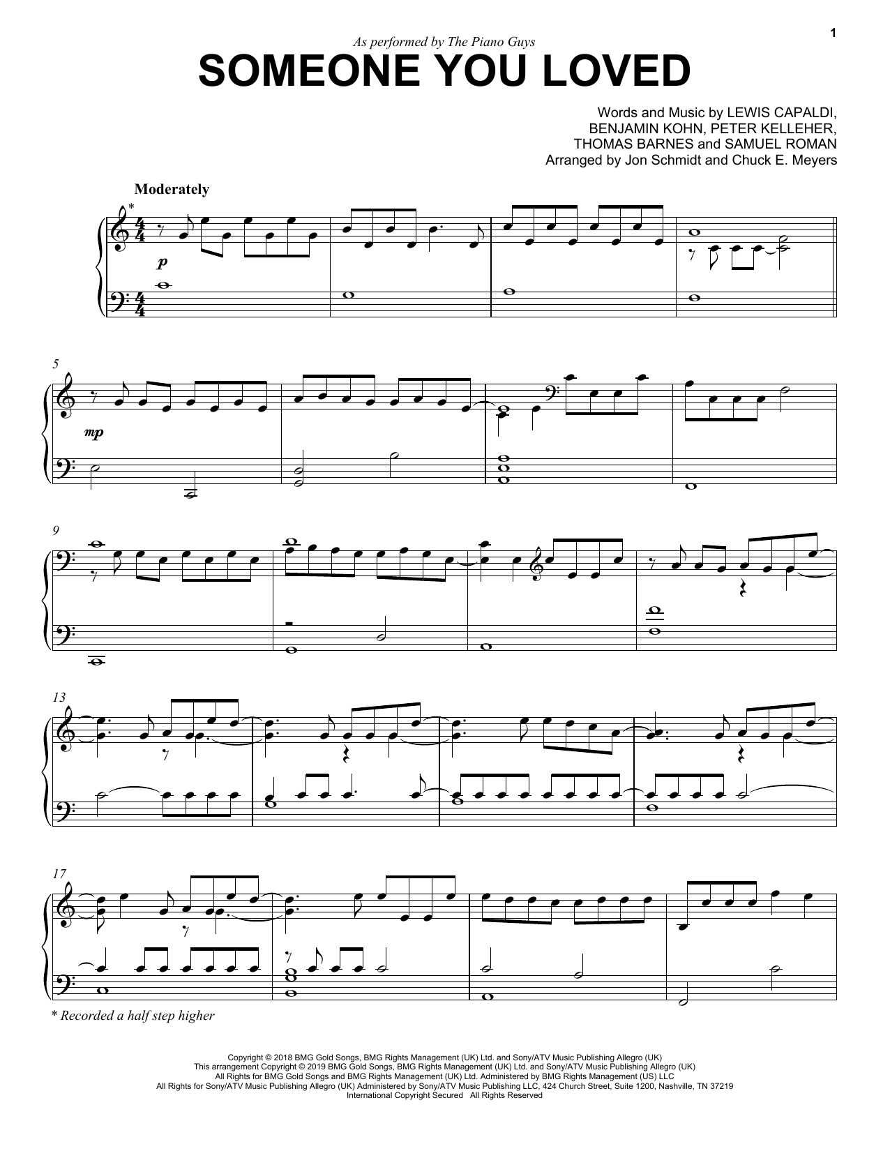 The Piano Guys Someone You Loved sheet music notes and chords arranged for Piano Solo