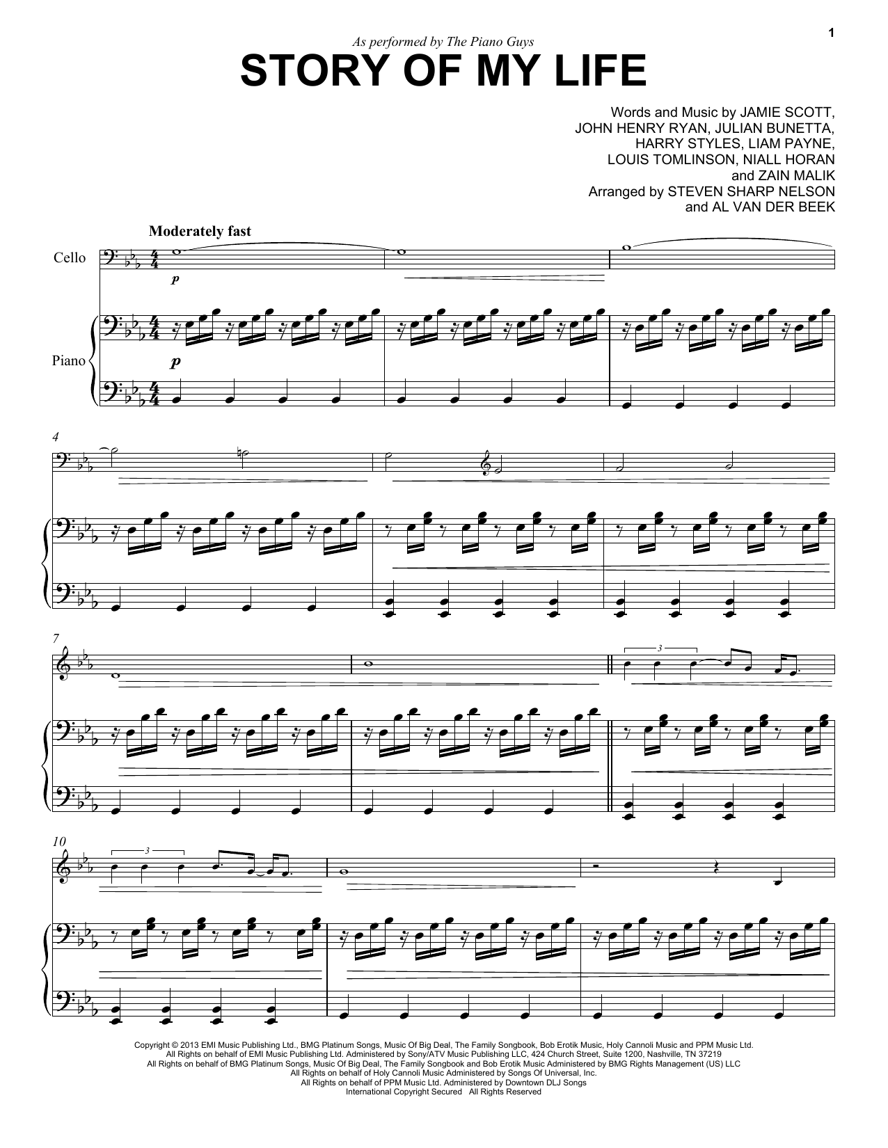 The Piano Guys Story Of My Life sheet music notes and chords arranged for Cello and Piano
