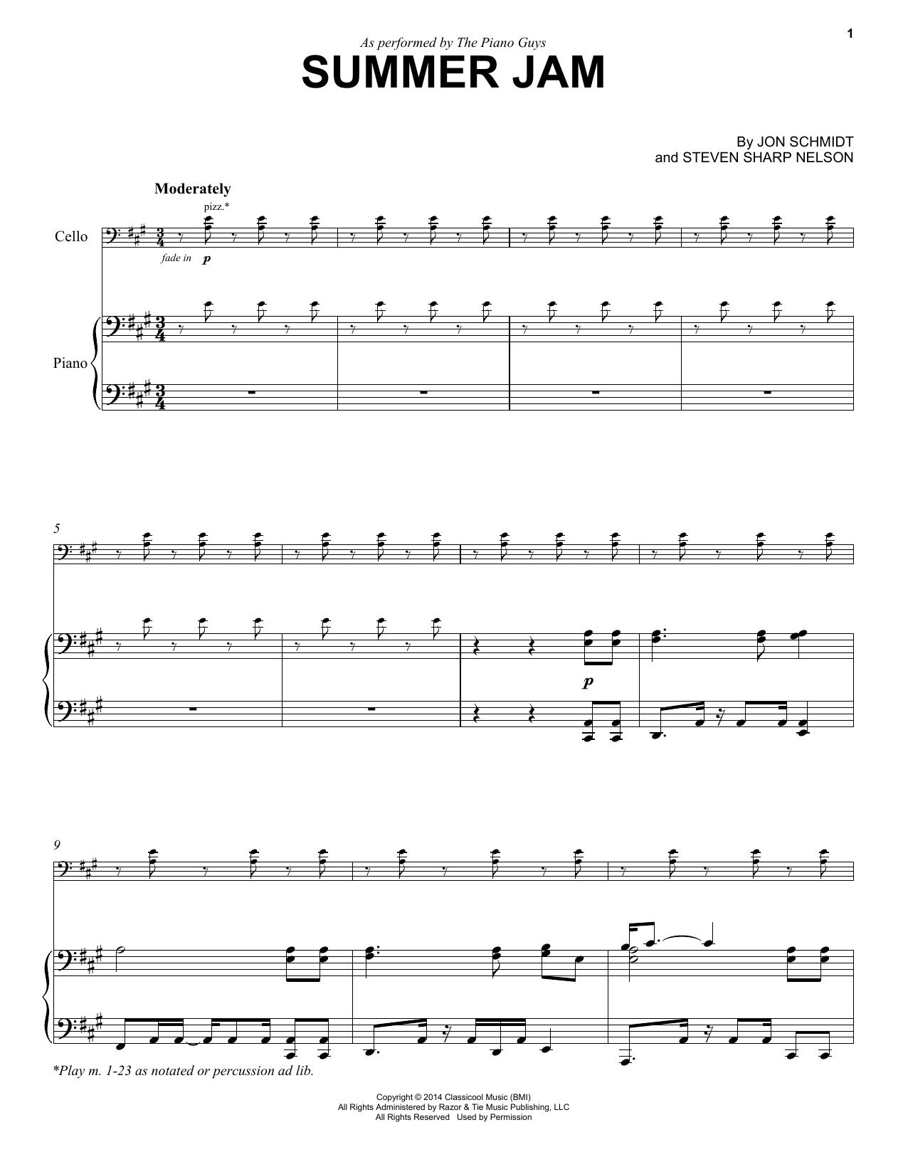 The Piano Guys Summer Jam sheet music notes and chords arranged for Violin Solo