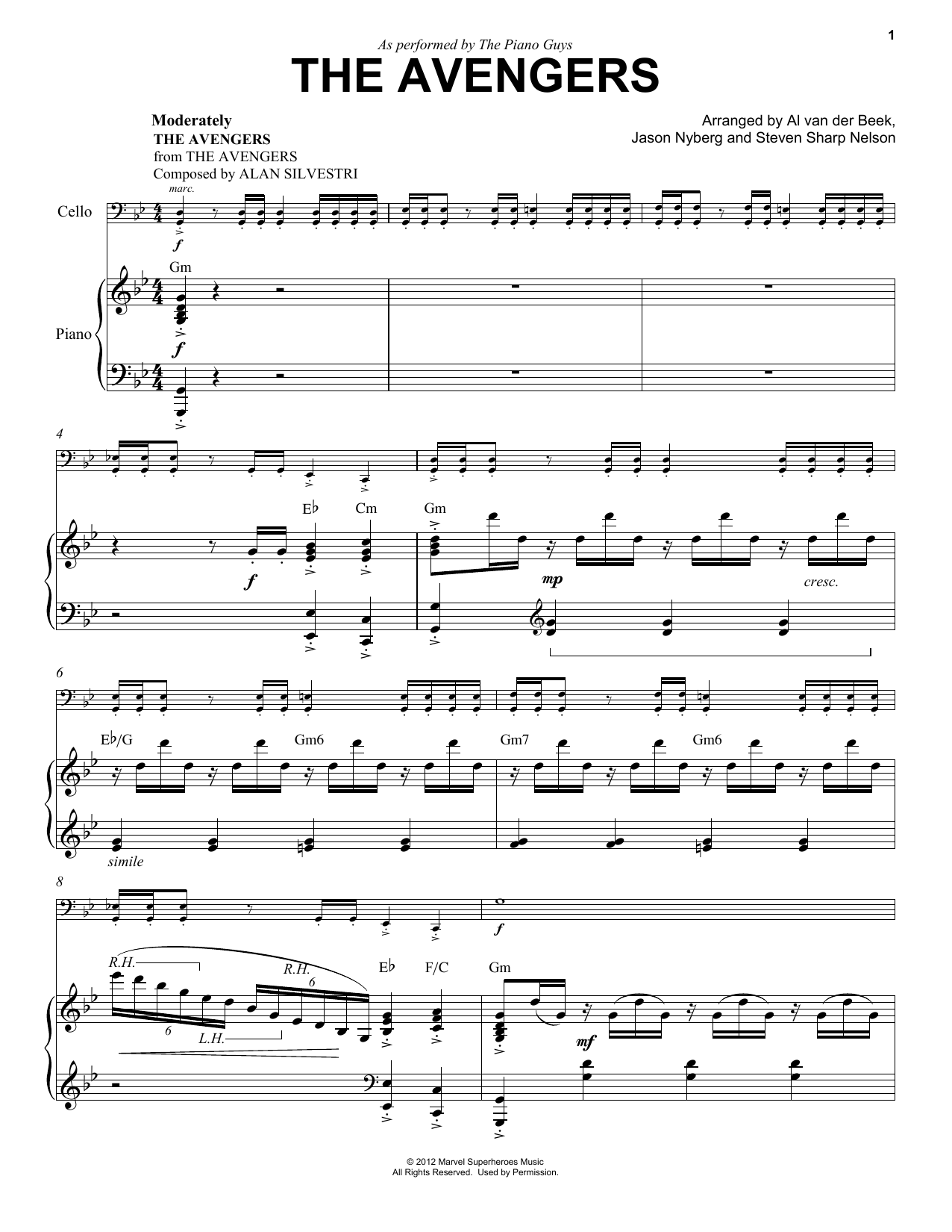 The Piano Guys The Avengers sheet music notes and chords arranged for Cello and Piano