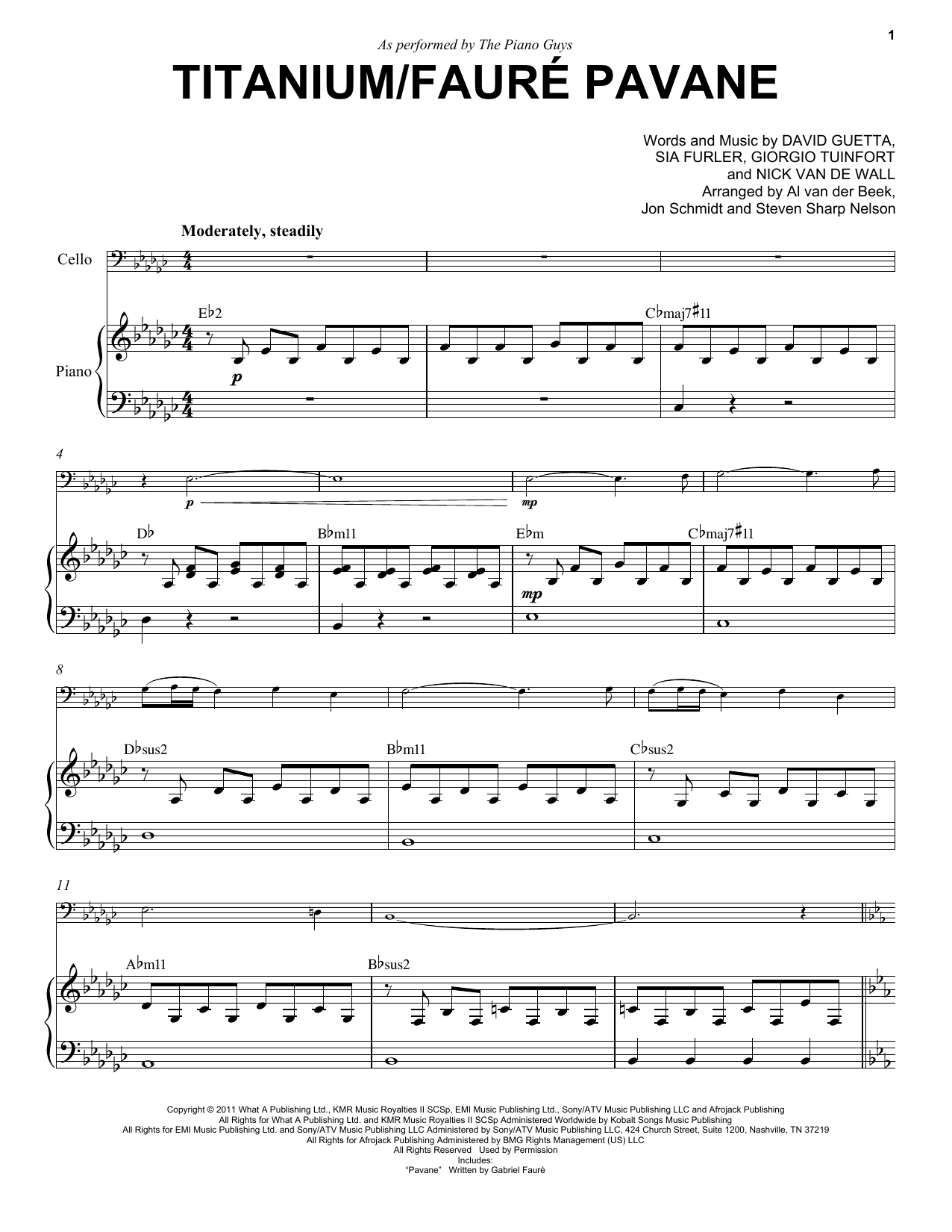 The Piano Guys Titanium/Fauré Pavane sheet music notes and chords arranged for Cello and Piano