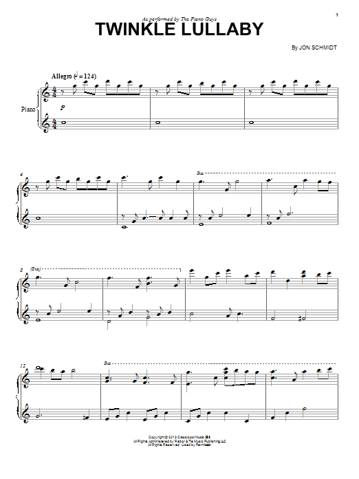 The Piano Guys Twinkle Lullaby sheet music notes and chords arranged for Cello and Piano