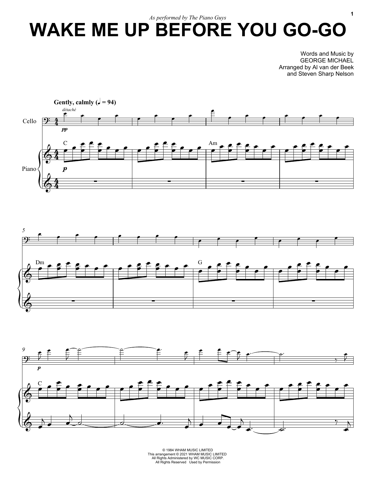 The Piano Guys Wake Me Up Before You Go-Go sheet music notes and chords arranged for Cello and Piano